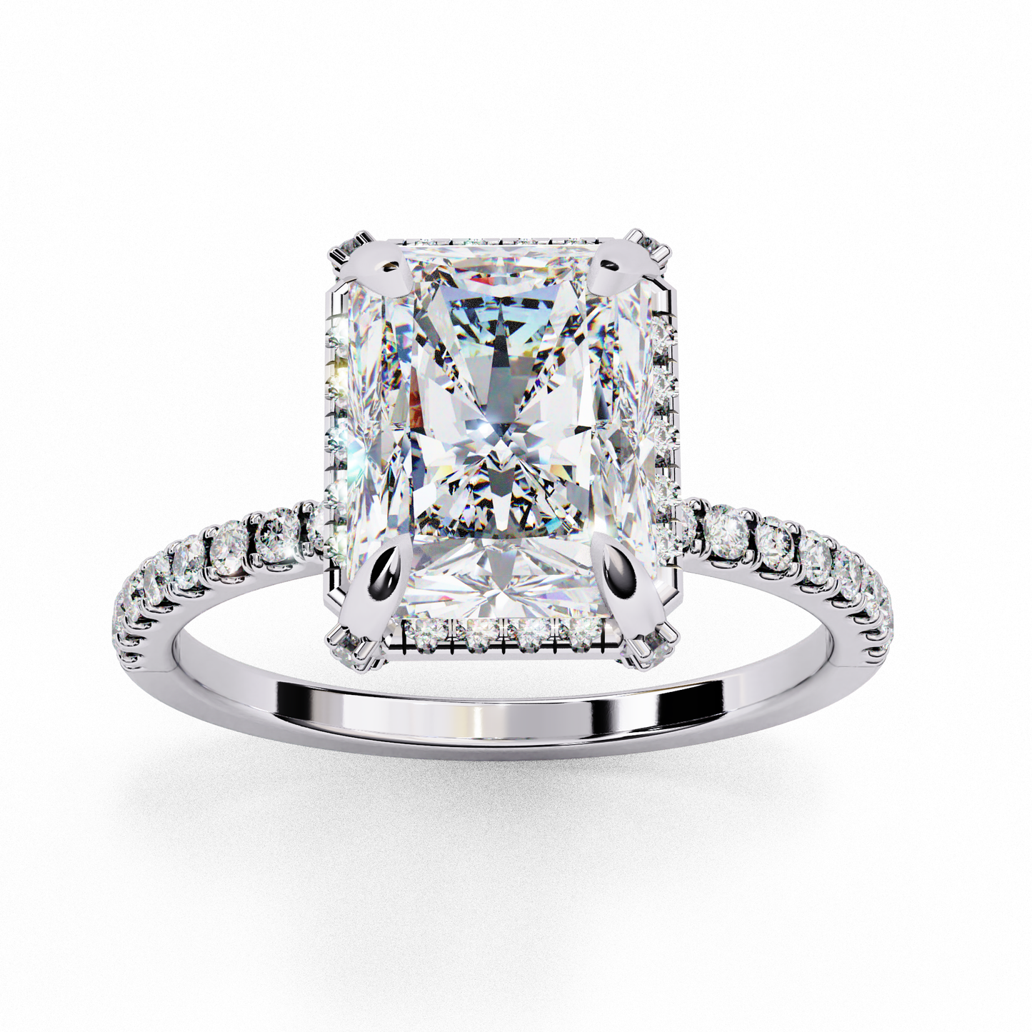 Radiant Cut Lab Diamond with Halo & Pavé Band , 3.03 CT Radiant Cut Lab Grown Diamond