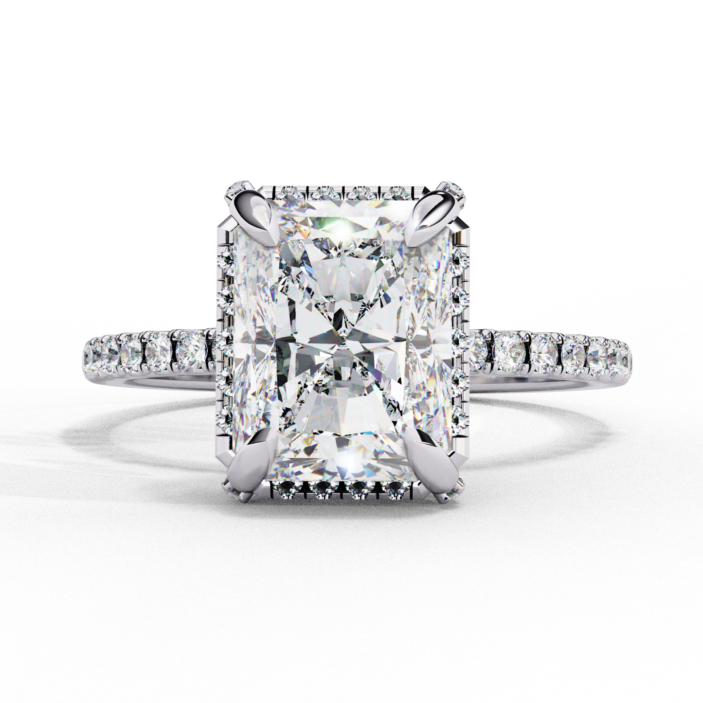 Radiant Cut Lab Diamond with Halo & Pavé Band , 3.03 CT Radiant Cut Lab Grown Diamond