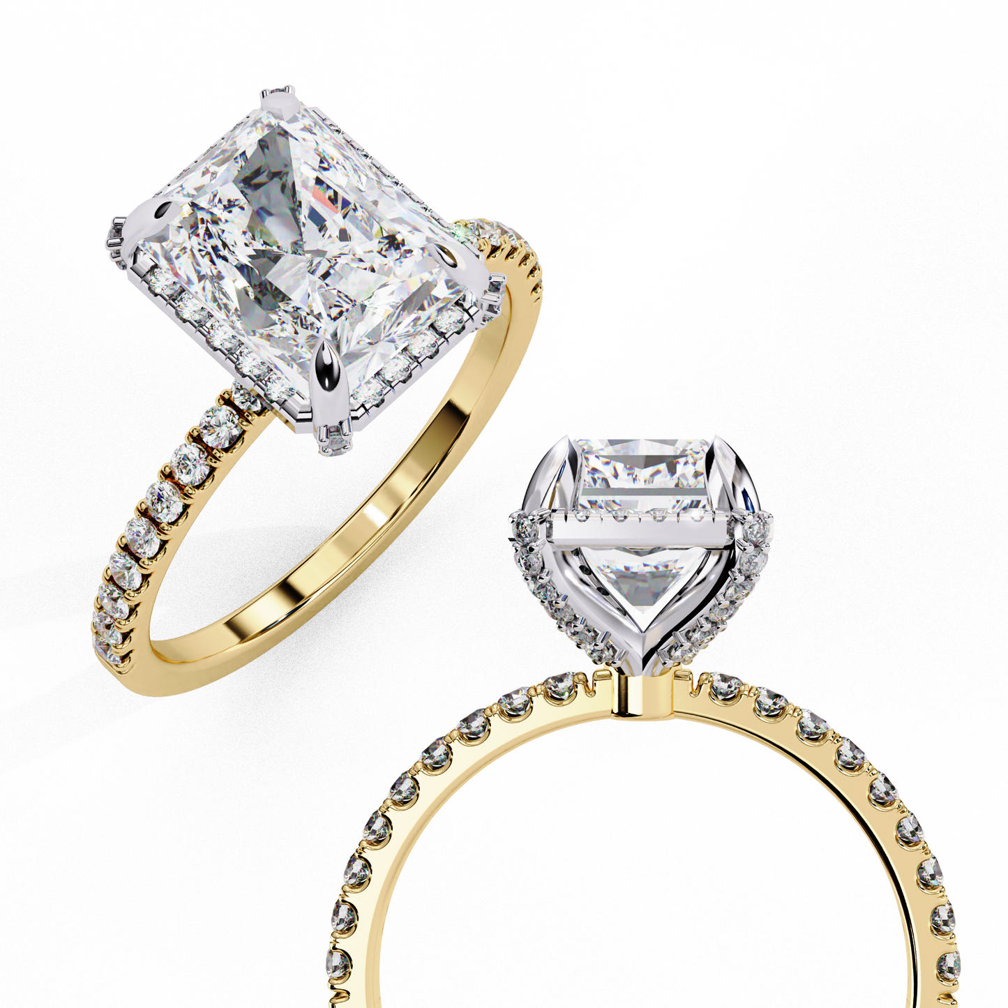 Radiant Cut Lab Diamond with Halo & Pavé Band , 3.03 CT Radiant Cut Lab Grown Diamond