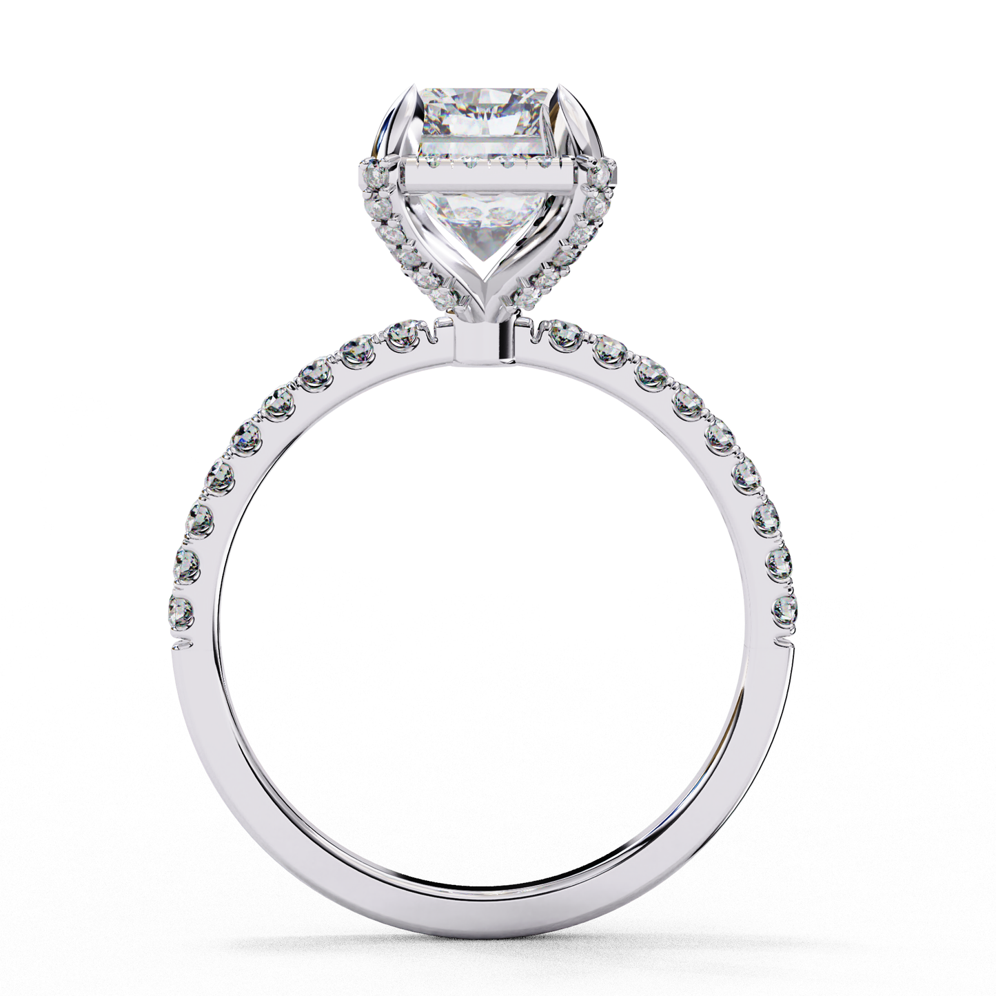 Radiant Cut Lab Diamond with Halo & Pavé Band , 3.03 CT Radiant Cut Lab Grown Diamond