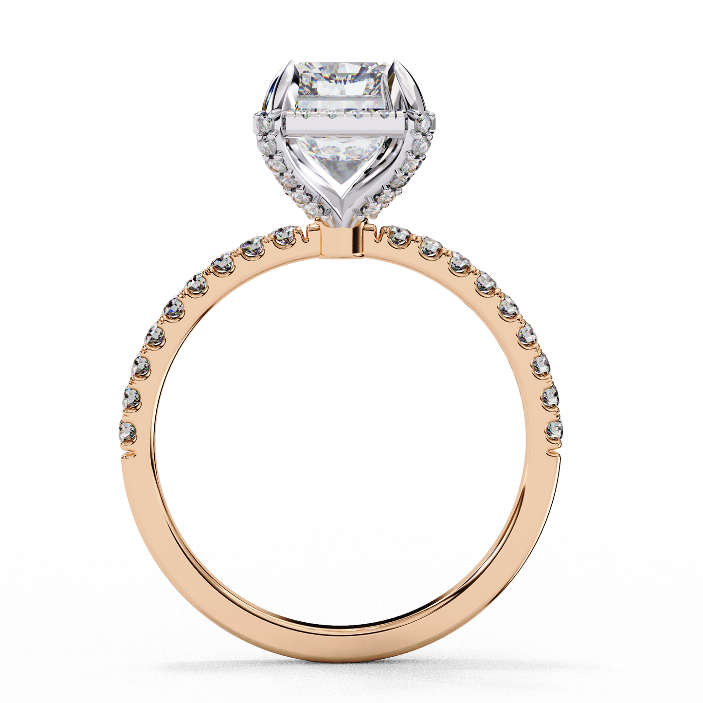 Radiant Cut Lab Diamond with Halo & Pavé Band , 3.03 CT Radiant Cut Lab Grown Diamond
