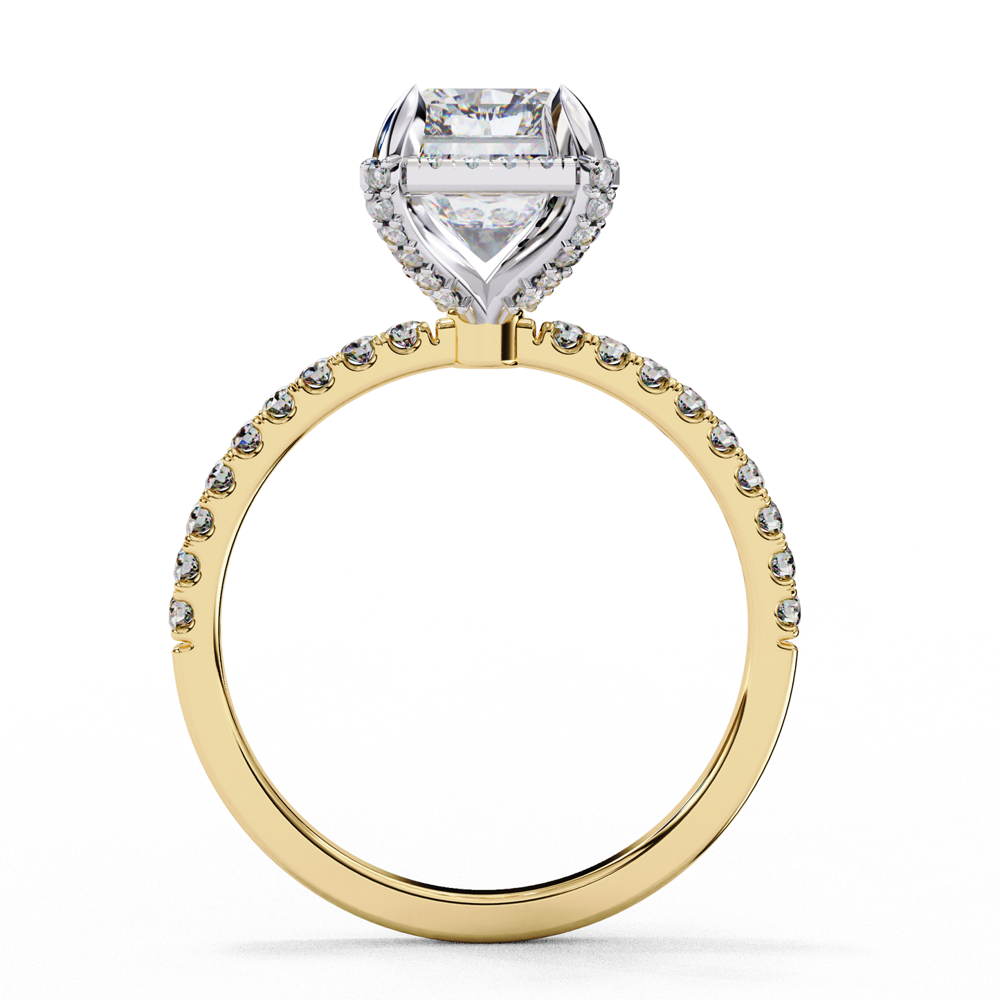 Radiant Cut Lab Diamond with Halo & Pavé Band , 3.03 CT Radiant Cut Lab Grown Diamond