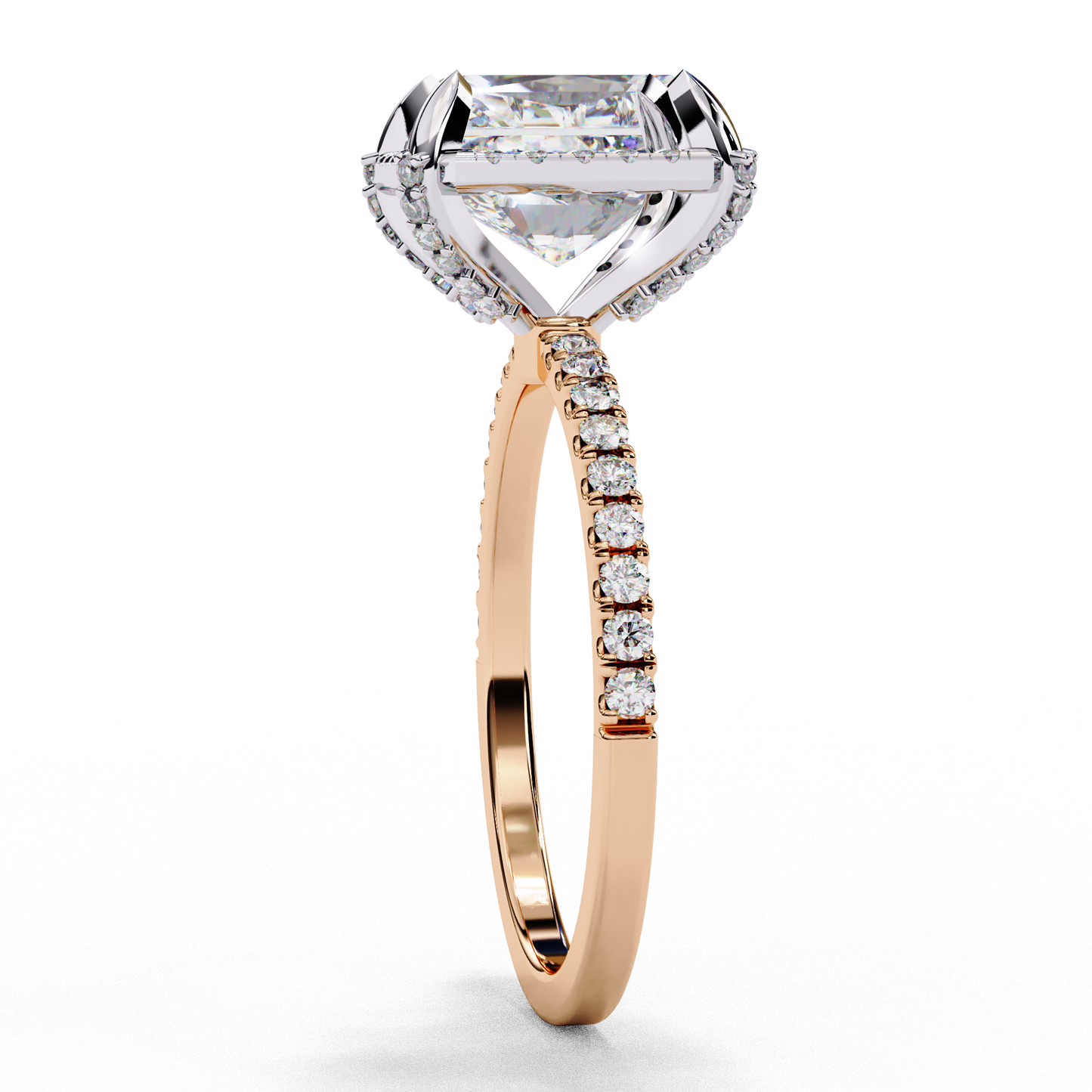 Radiant Cut Lab Diamond with Halo & Pavé Band , 3.03 CT Radiant Cut Lab Grown Diamond