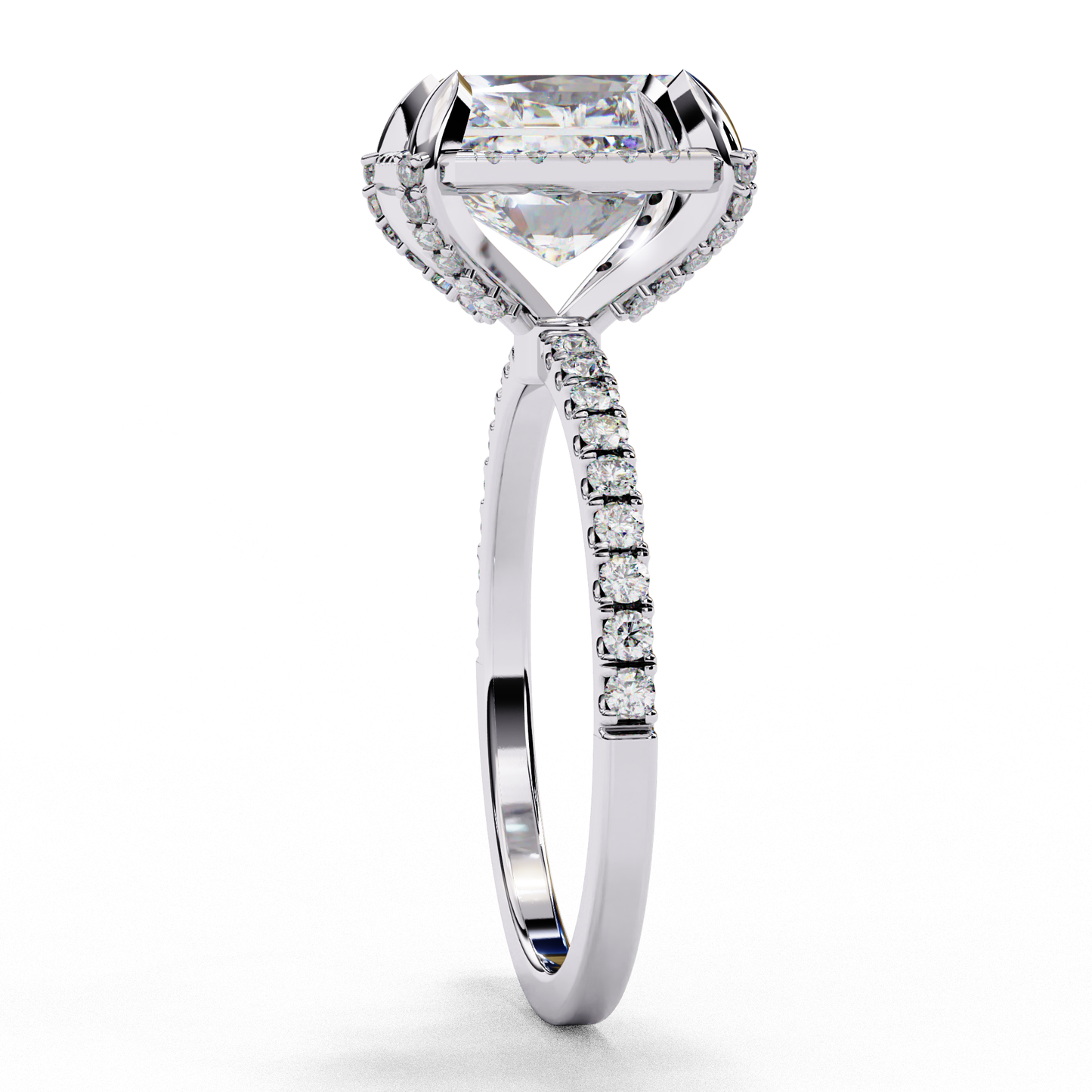 Radiant Cut Lab Diamond with Halo & Pavé Band , 3.03 CT Radiant Cut Lab Grown Diamond