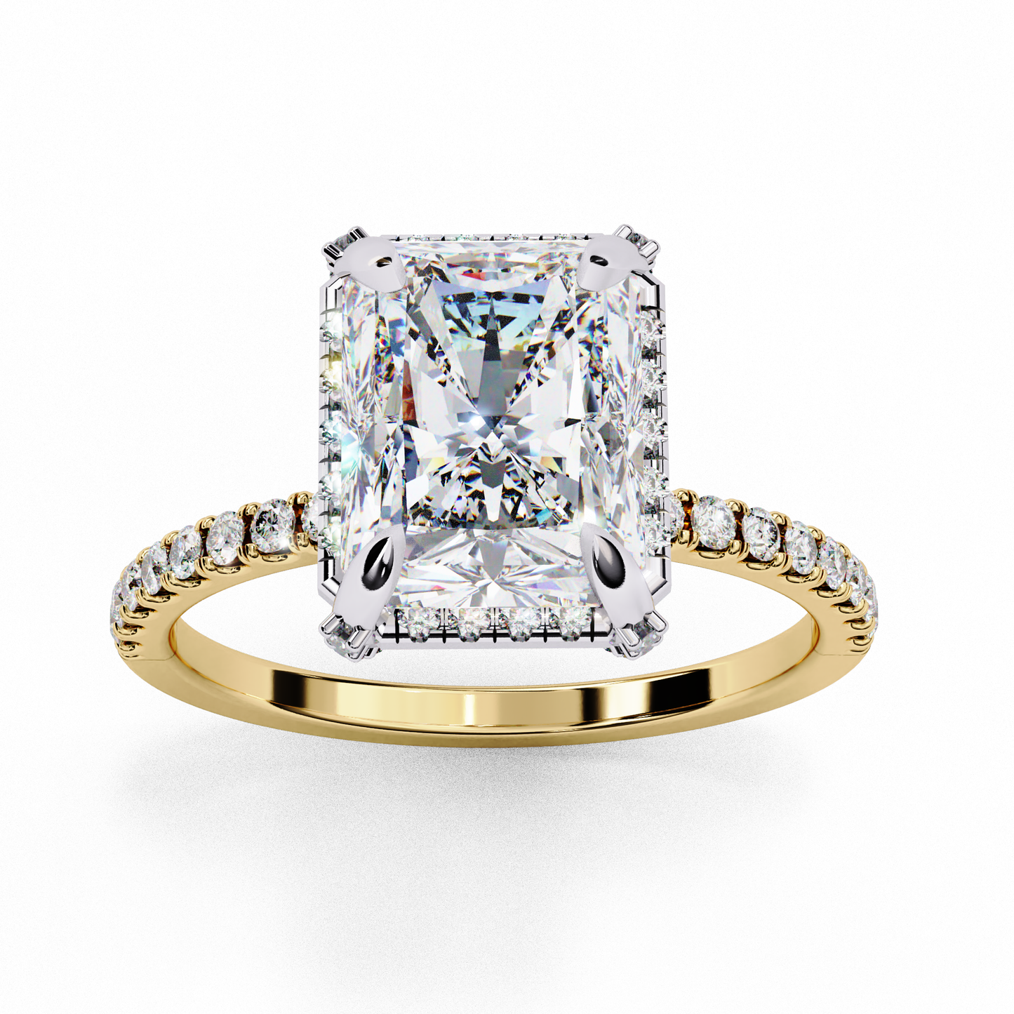 Radiant Cut Lab Diamond with Halo & Pavé Band , 3.03 CT Radiant Cut Lab Grown Diamond