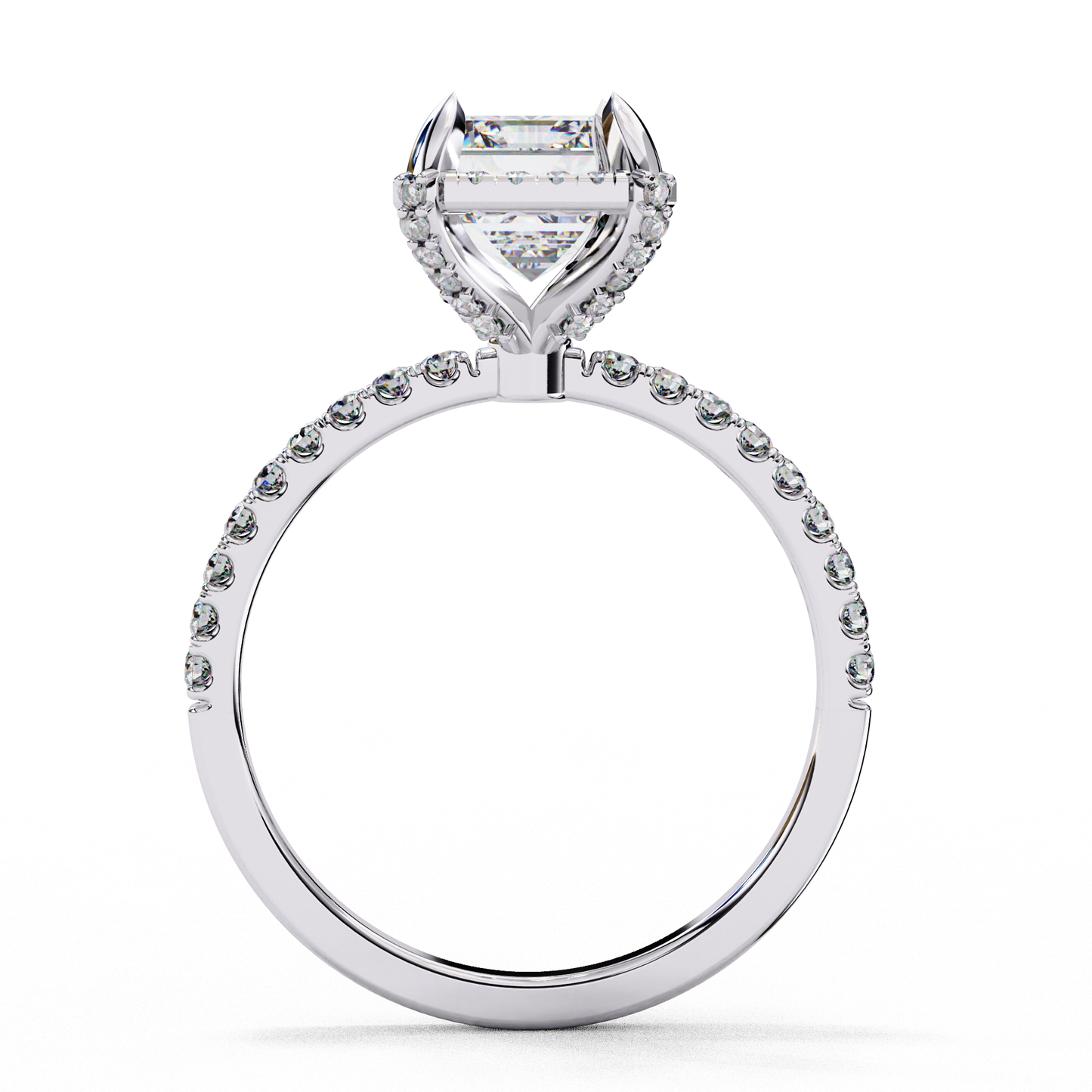 Lab Grown Emerald Diamond Halo Engagement Ring , 2.46 CT Emerald Cut Lab Grown Diamond Ring