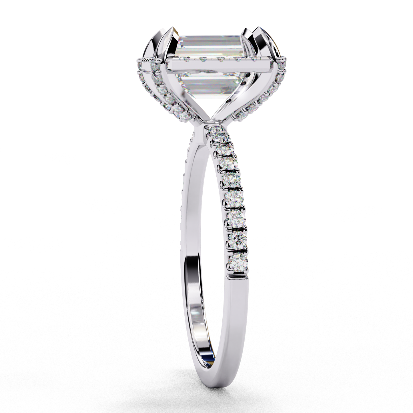 Lab Grown Emerald Diamond Halo Engagement Ring , 2.46 CT Emerald Cut Lab Grown Diamond Ring