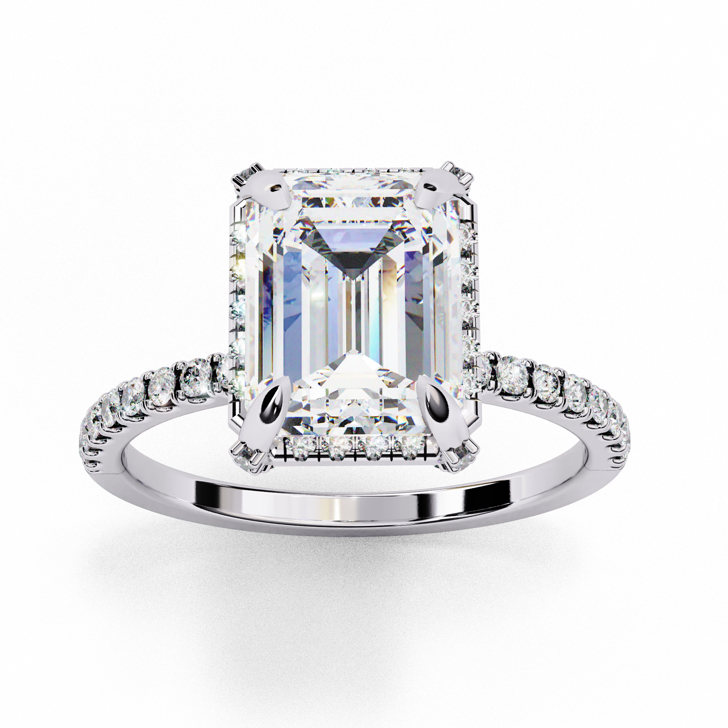 Lab Grown Emerald Diamond Halo Engagement Ring , 2.46 CT Emerald Cut Lab Grown Diamond Ring