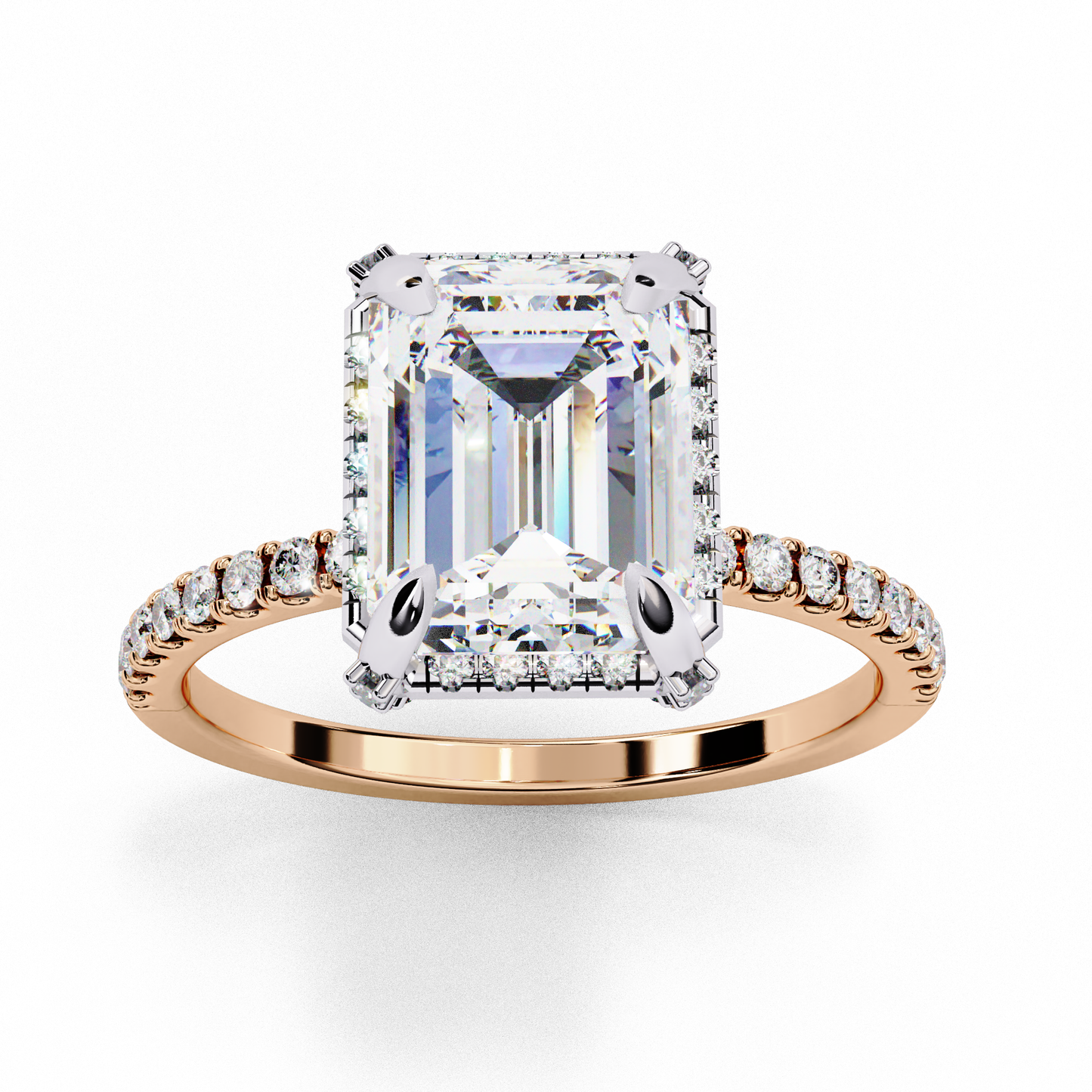 Lab Grown Emerald Diamond Halo Engagement Ring , 2.46 CT Emerald Cut Lab Grown Diamond Ring