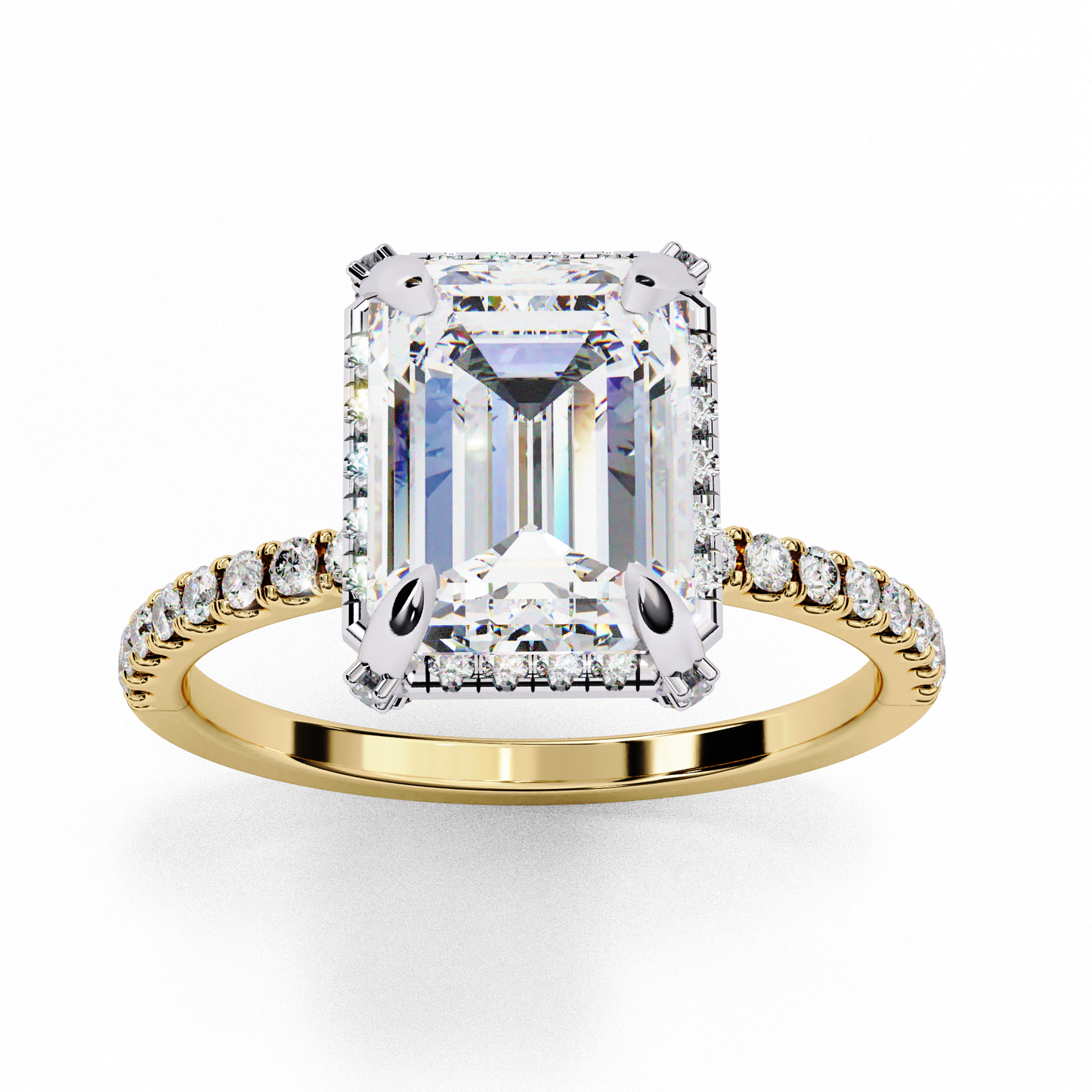 Lab Grown Emerald Diamond Halo Engagement Ring , 2.46 CT Emerald Cut Lab Grown Diamond Ring
