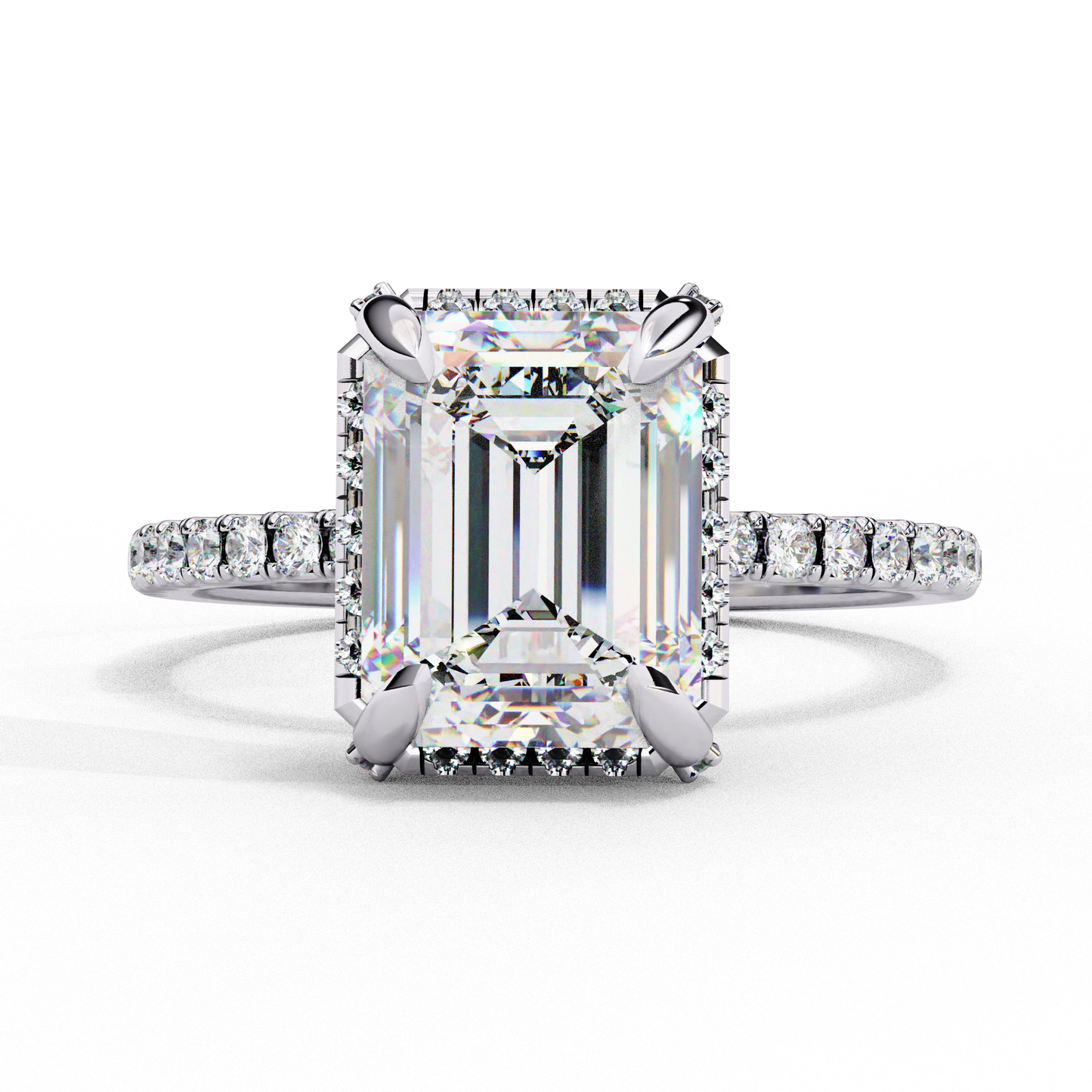 Lab Grown Emerald Diamond Halo Engagement Ring , 2.46 CT Emerald Cut Lab Grown Diamond Ring