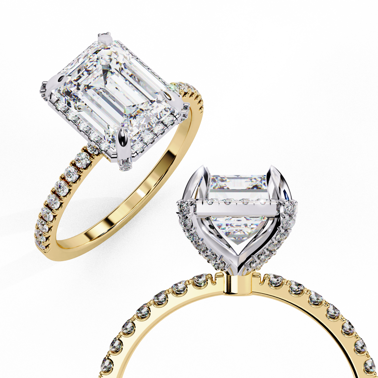 Lab Grown Emerald Diamond Halo Engagement Ring , 2.46 CT Emerald Cut Lab Grown Diamond Ring