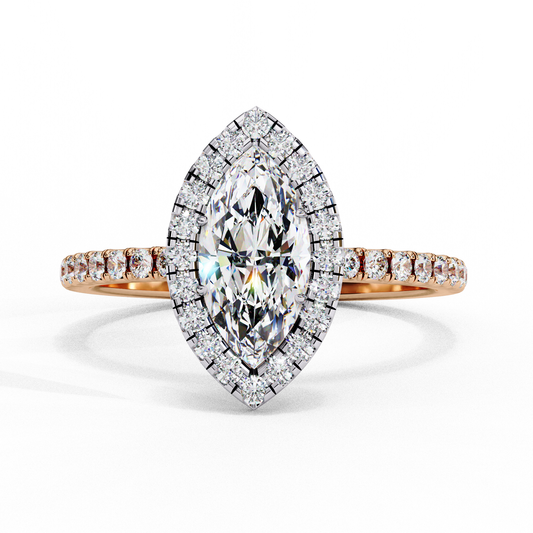 Lab Grown Marquise Halo Engagement Ring , 0.82 CT Marquise Cut Lab Grown Diamond Ring