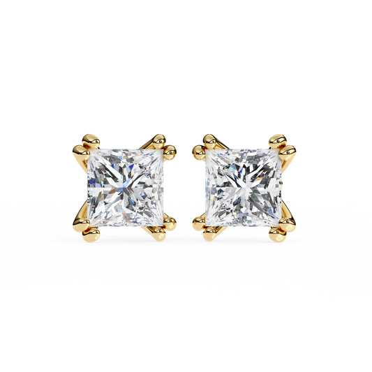 Luxury 3.04 ct Princess‑Cut Lab Diamond Stud Earrings – Guardian‑Back, Ethical Elegance