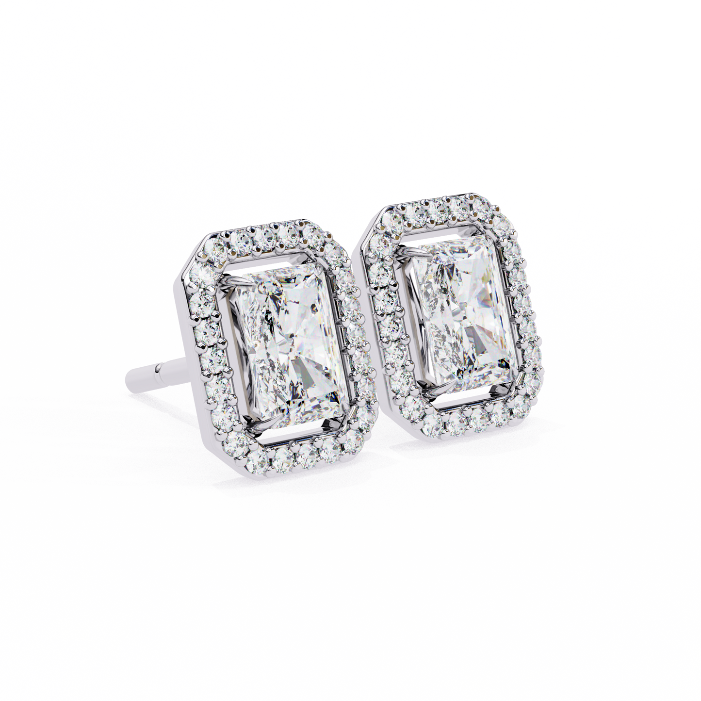 0.96CT Radiant Brilliant Cut Halo Lab Diamond Earrings