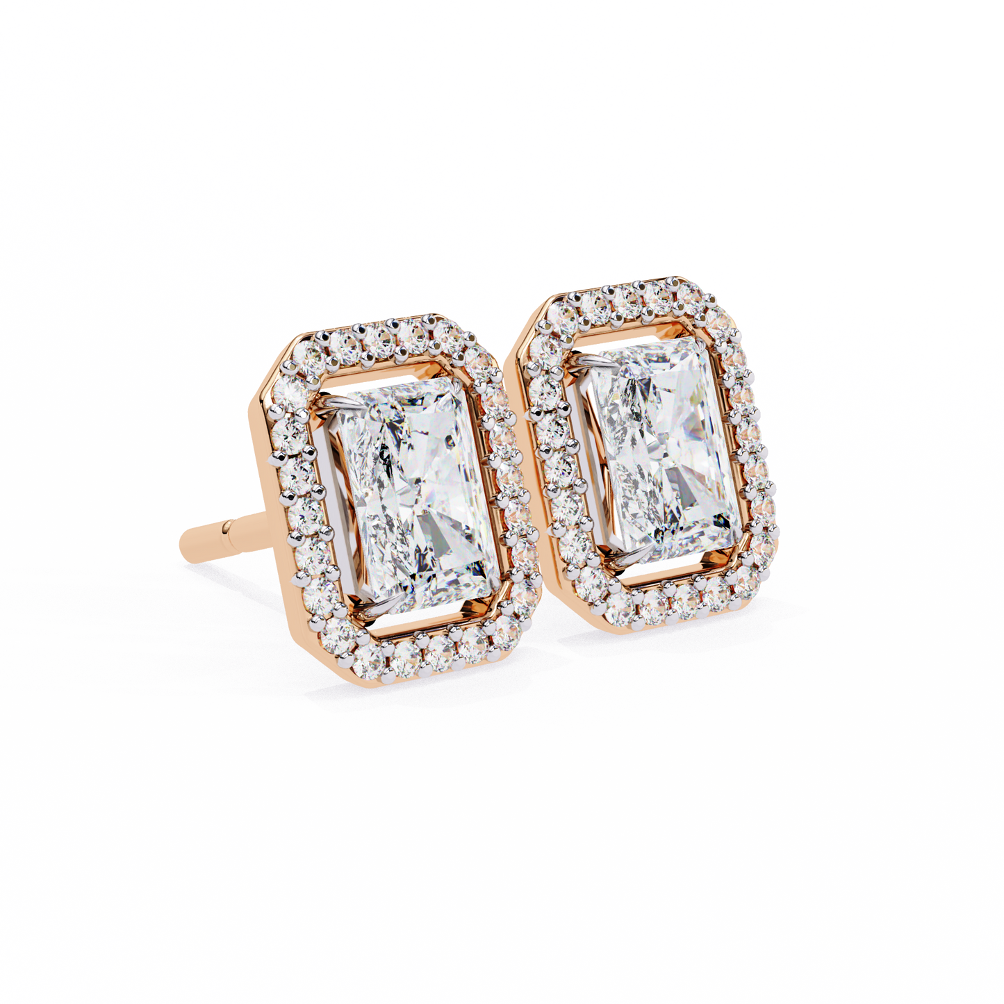 0.96CT Radiant Brilliant Cut Halo Lab Diamond Earrings