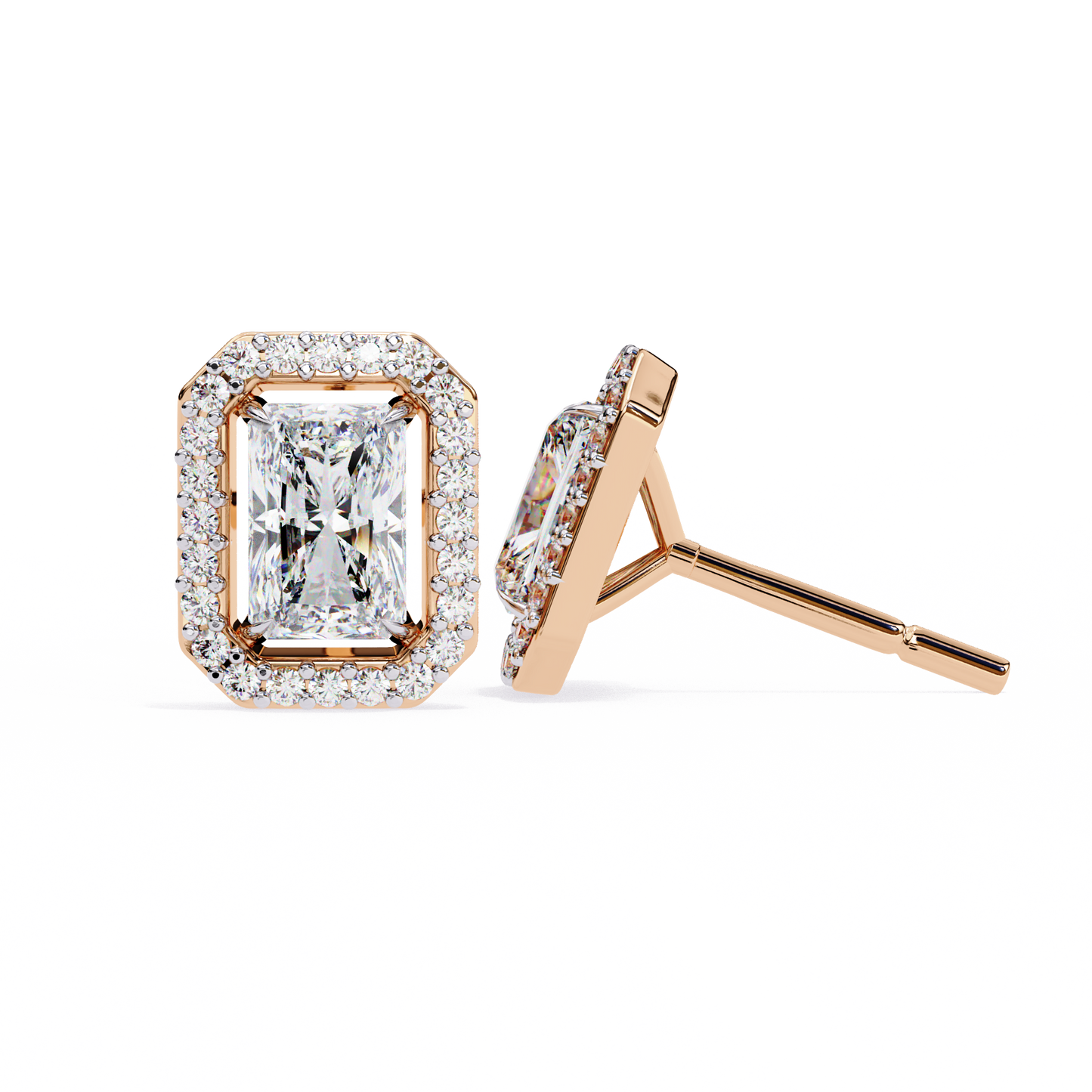 0.96CT Radiant Brilliant Cut Halo Lab Diamond Earrings