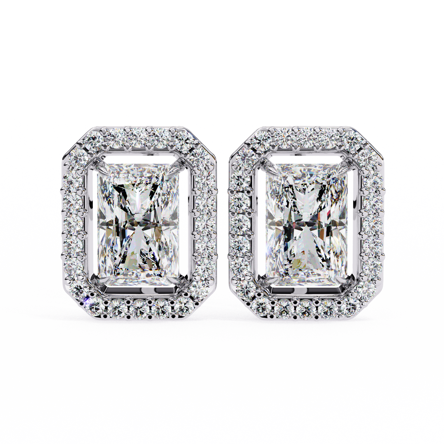 0.96CT Radiant Brilliant Cut Halo Lab Diamond Earrings
