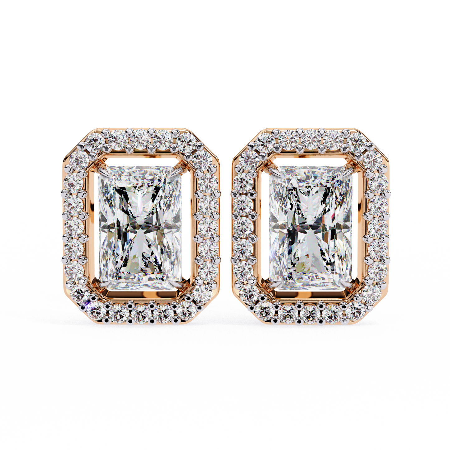 0.96CT Radiant Brilliant Cut Halo Lab Diamond Earrings