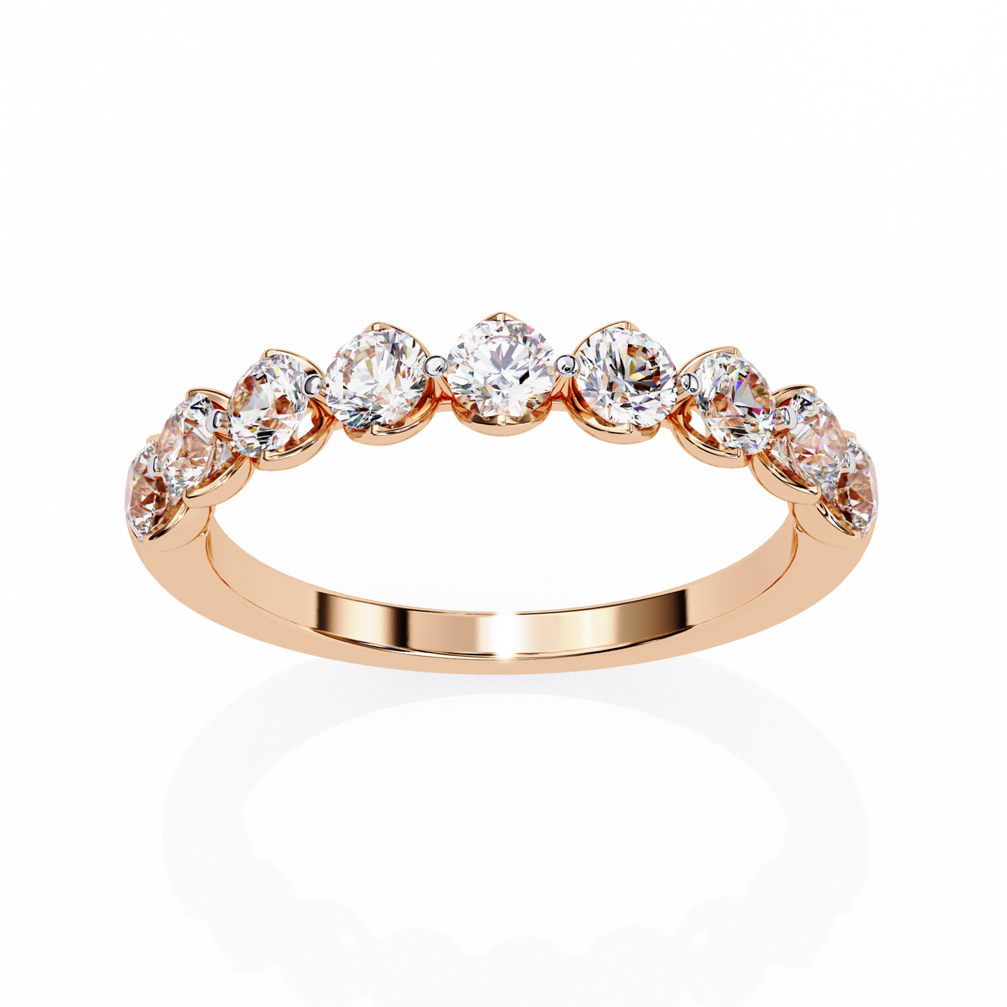Lab-Created Diamond Half-Eternity Ring in Rose Gold , Round Cut Lab Grown Diamond Ring