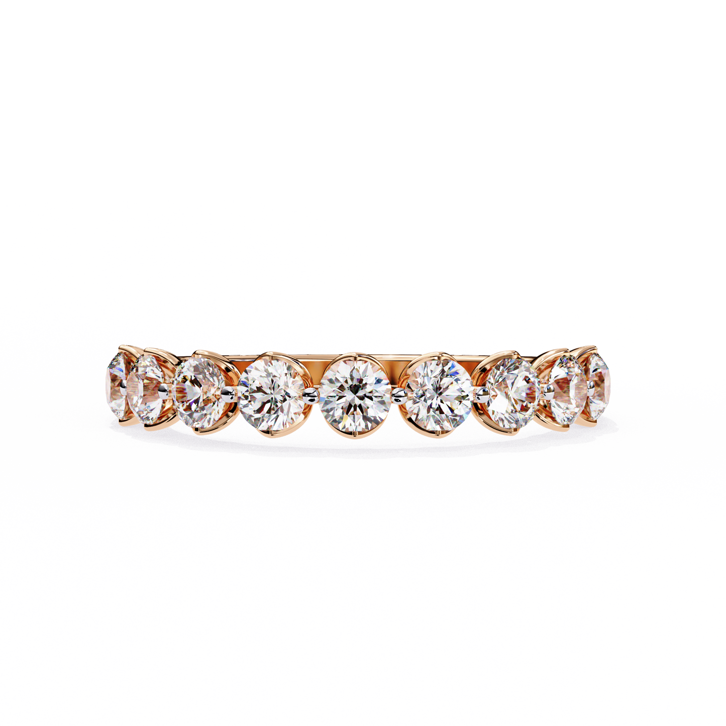 Lab-Created Diamond Half-Eternity Ring in Rose Gold , Round Cut Lab Grown Diamond Ring