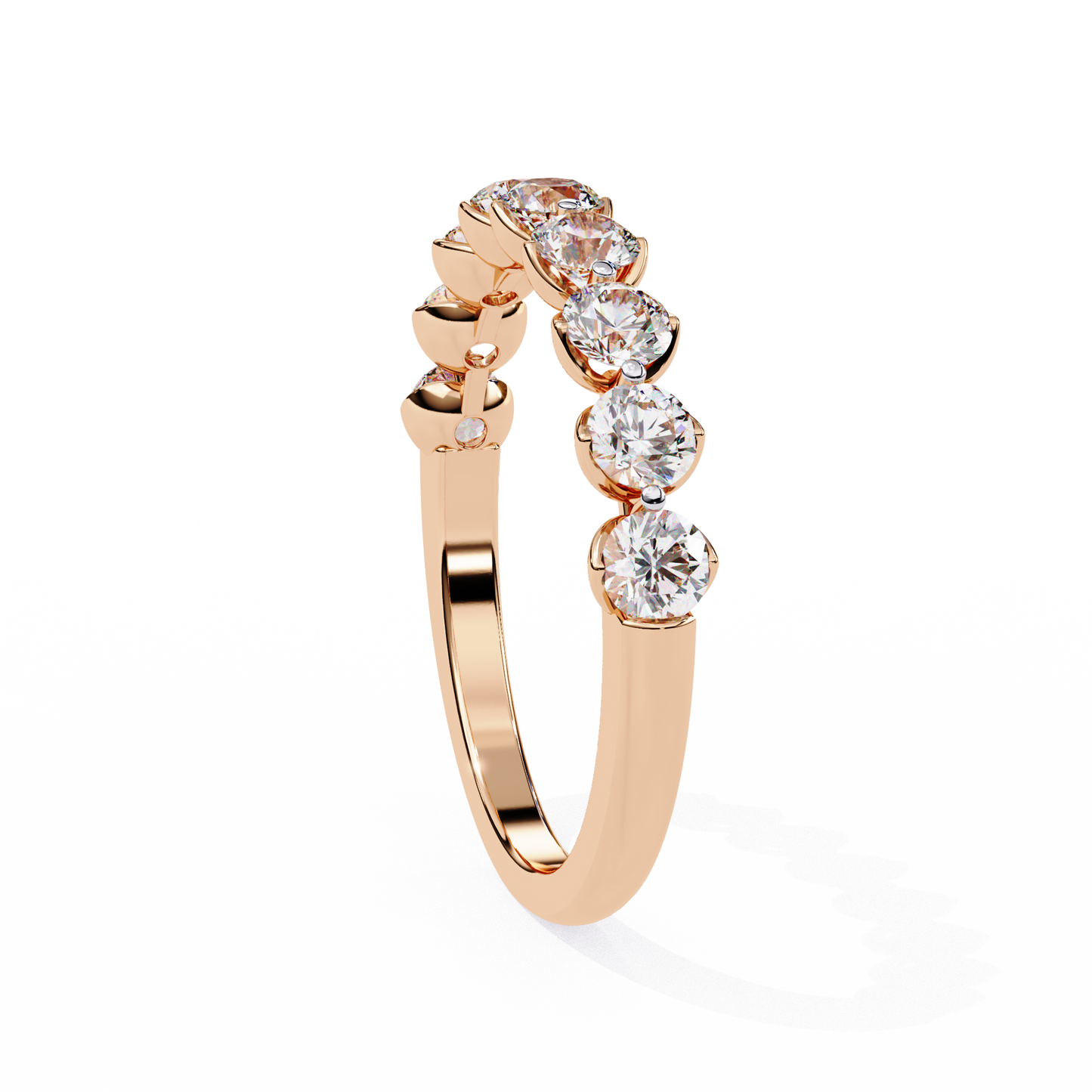 Lab-Created Diamond Half-Eternity Ring in Rose Gold , Round Cut Lab Grown Diamond Ring