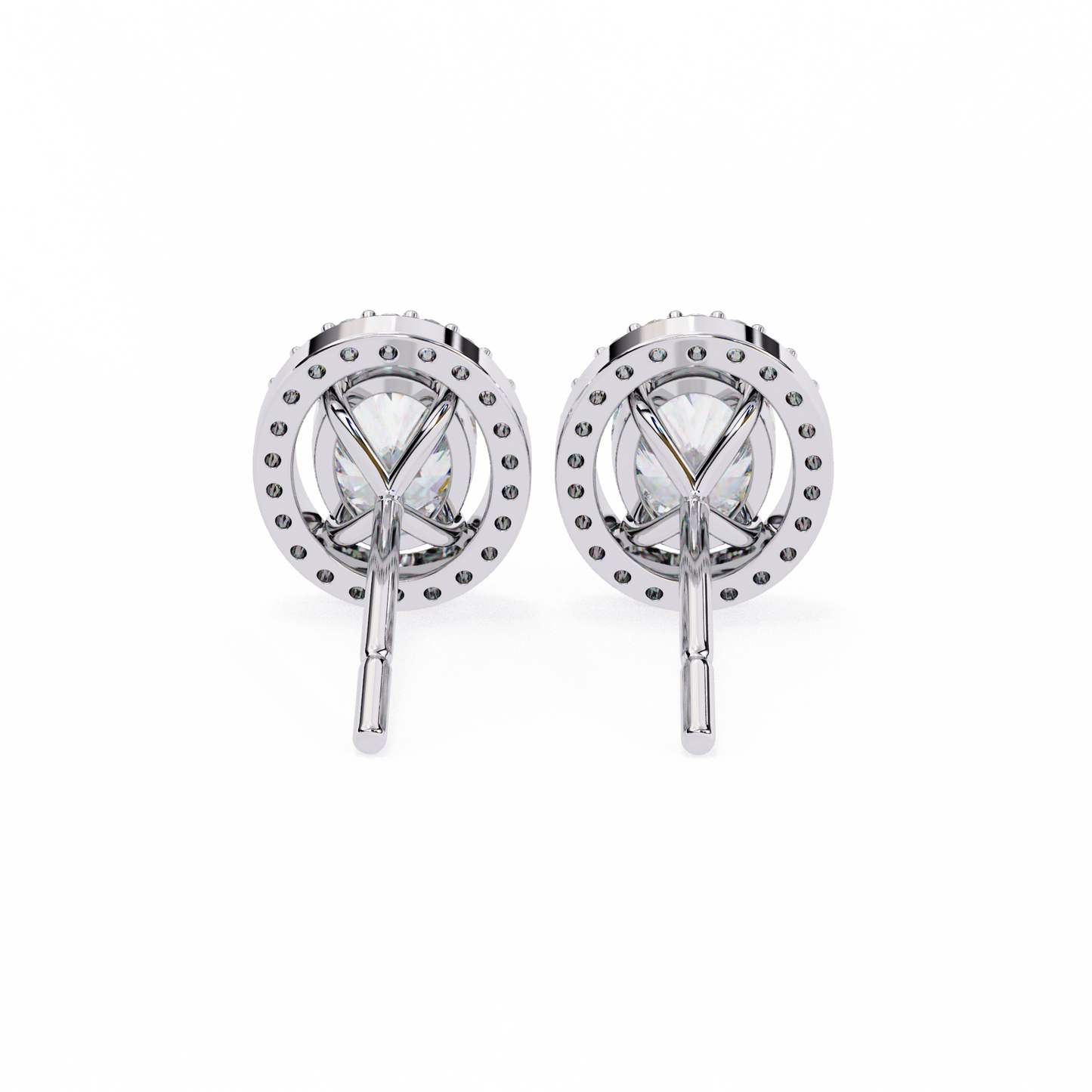 0.97 Ct Oval Cut Halo Lab Grown Diamond Stud Earrings