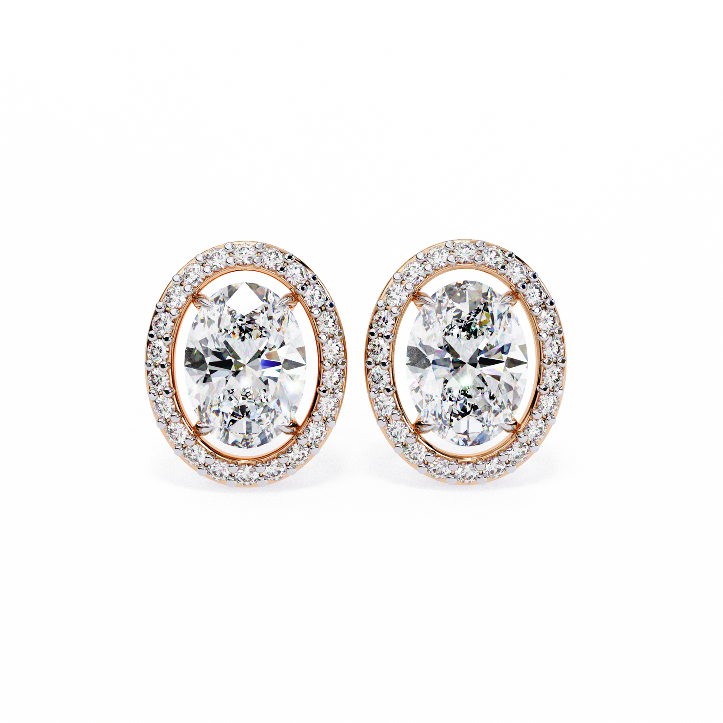 0.97 Ct Oval Cut Halo Lab Grown Diamond Stud Earrings