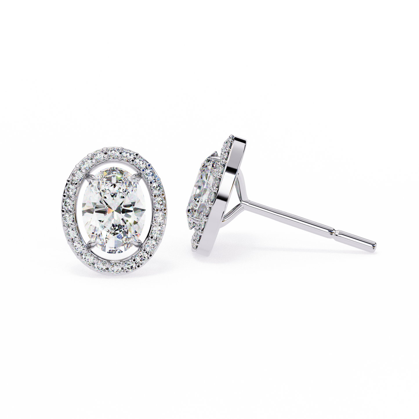 0.97 Ct Oval Cut Halo Lab Grown Diamond Stud Earrings
