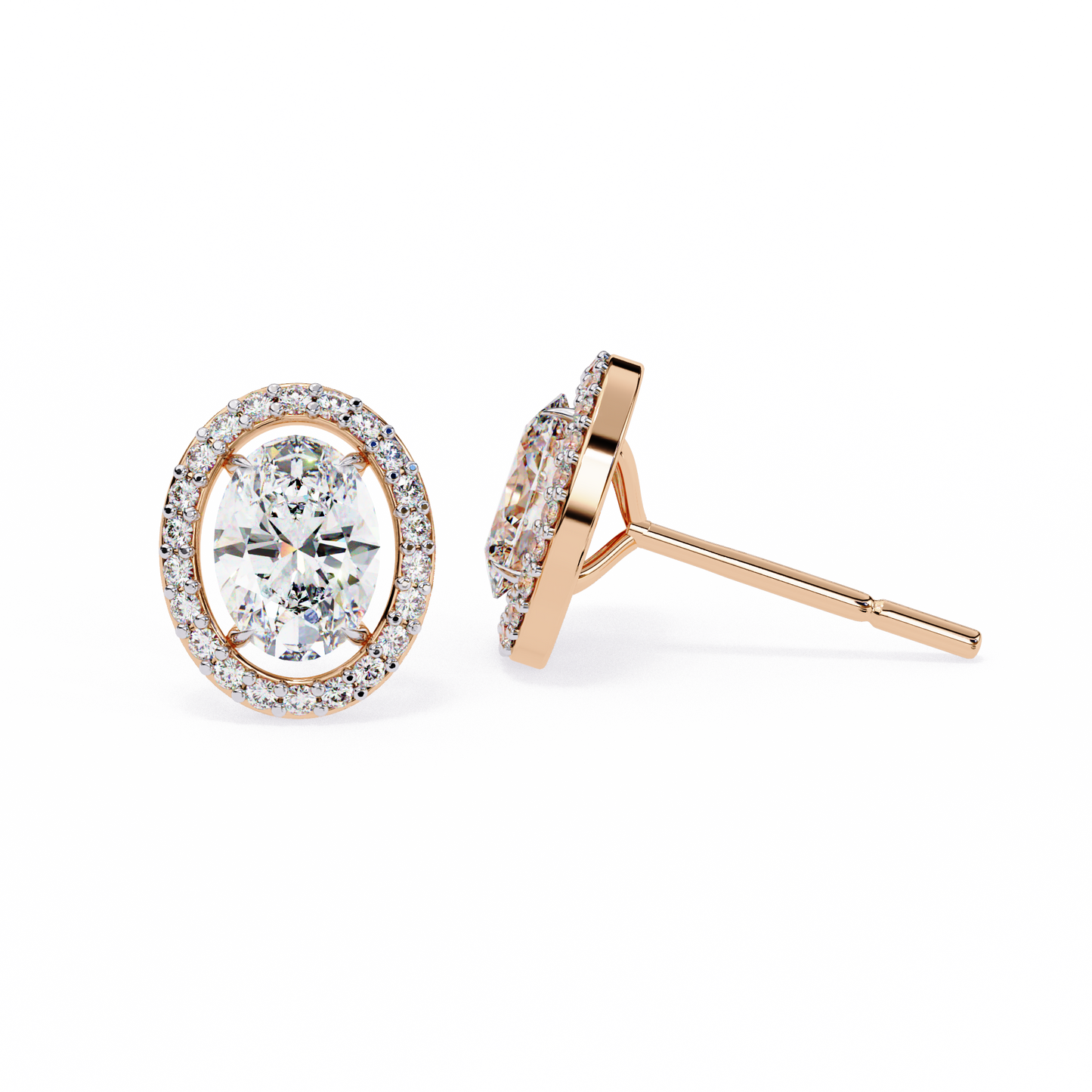 0.97 Ct Oval Cut Halo Lab Grown Diamond Stud Earrings