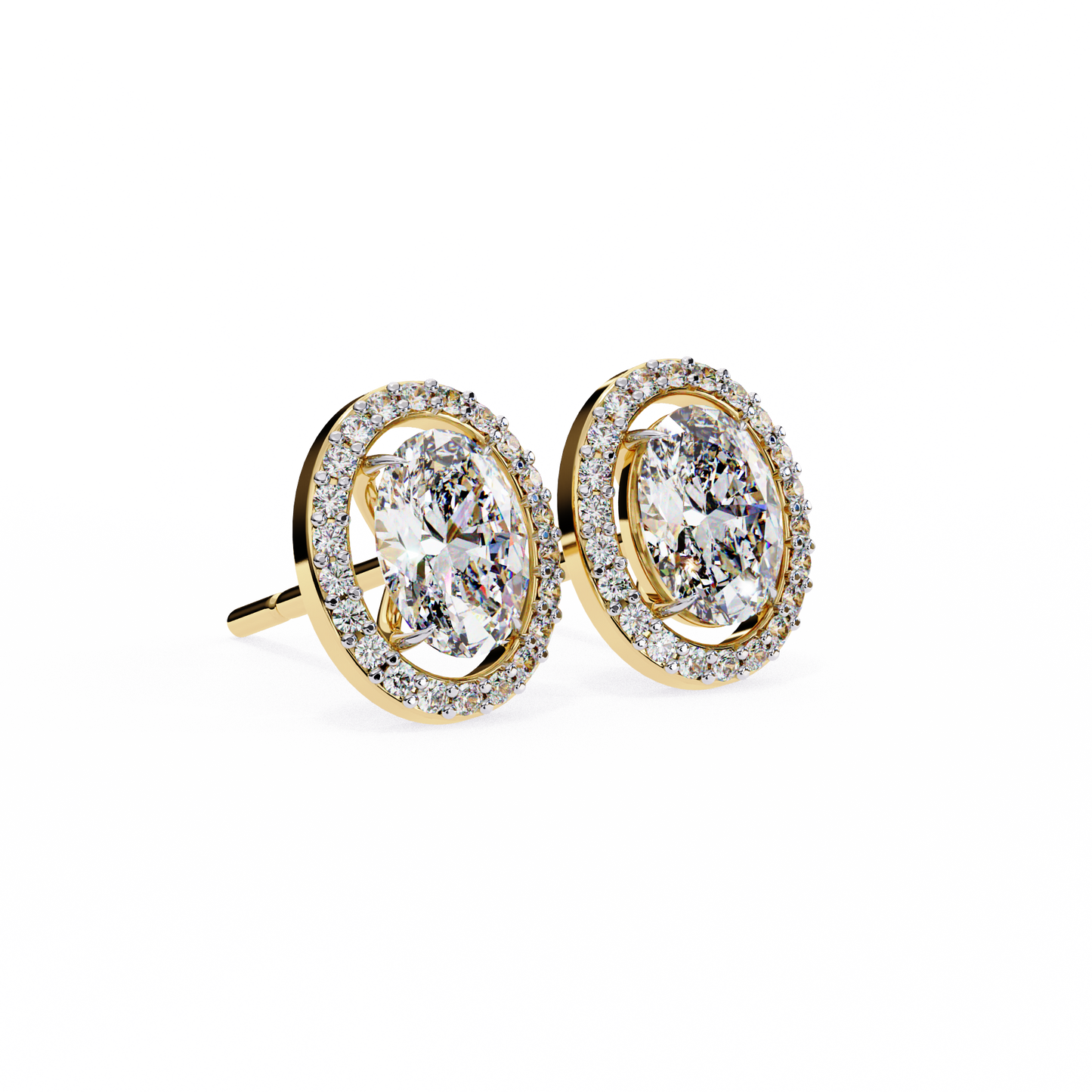 0.97 Ct Oval Cut Halo Lab Grown Diamond Stud Earrings
