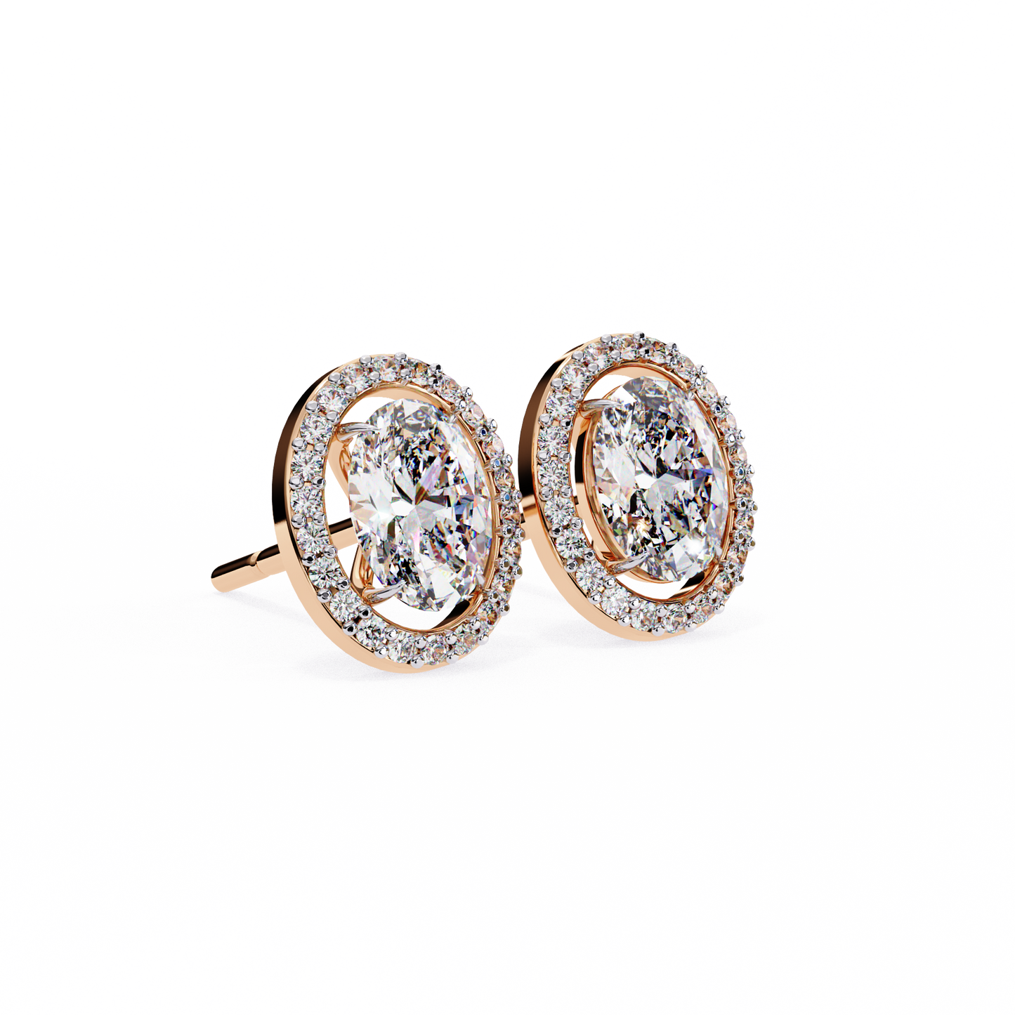0.97 Ct Oval Cut Halo Lab Grown Diamond Stud Earrings