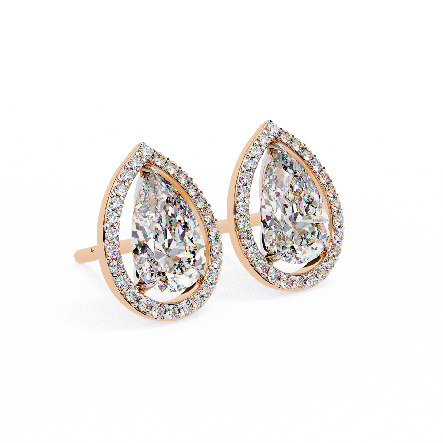 0.81 Ct Pear‑Cut Lab‑Grown Diamond Halo Earrings in 14 K/18 K Gold