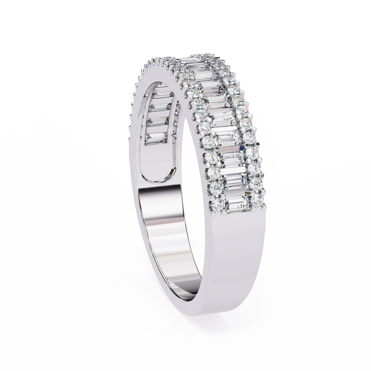 Triple Radiance: Lab-Grown Baguette and Round Diamond Ring in Glowing Rose Gold