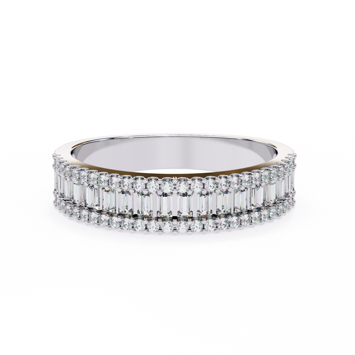 Triple Radiance: Lab-Grown Baguette and Round Diamond Ring in Glowing Rose Gold