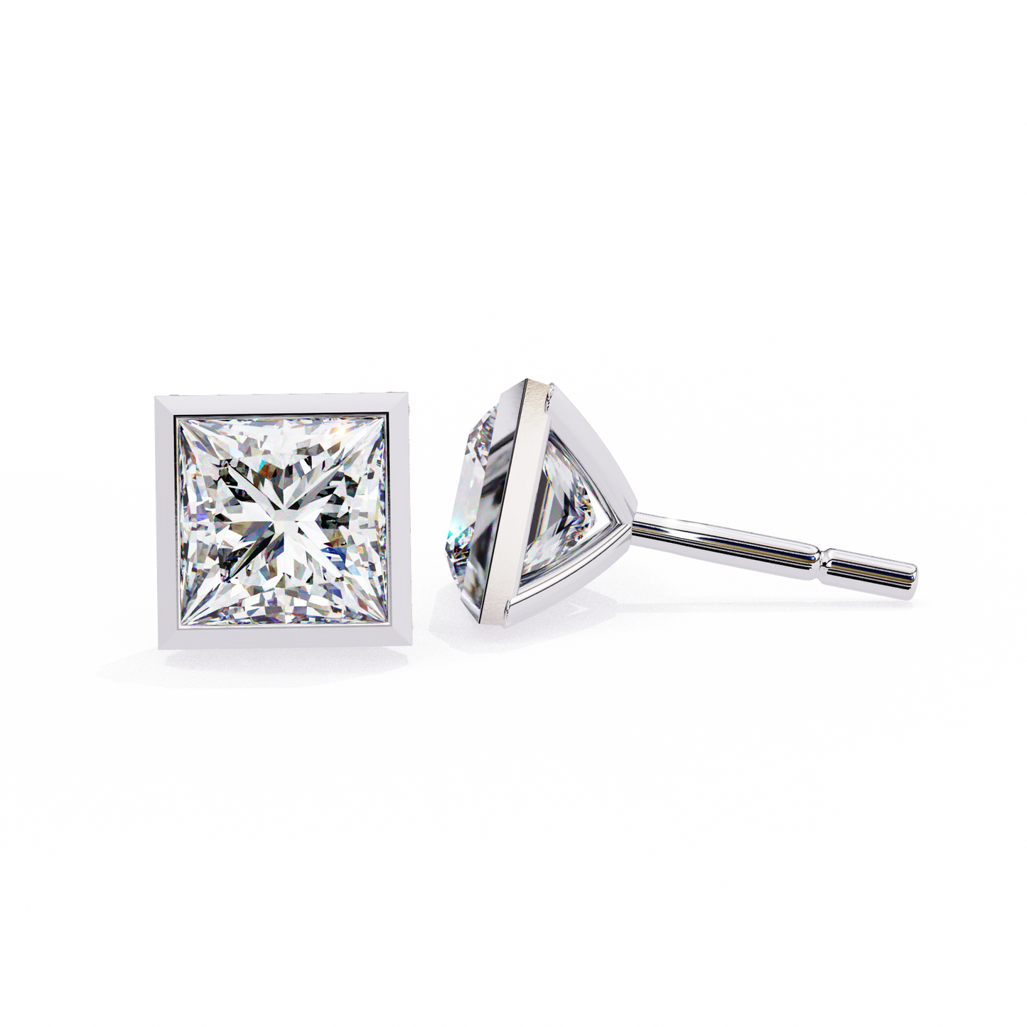 Elegant Bezel Princess Solitaire Earrings – 1.77 Ct Lab‑Grown diamond Brilliance