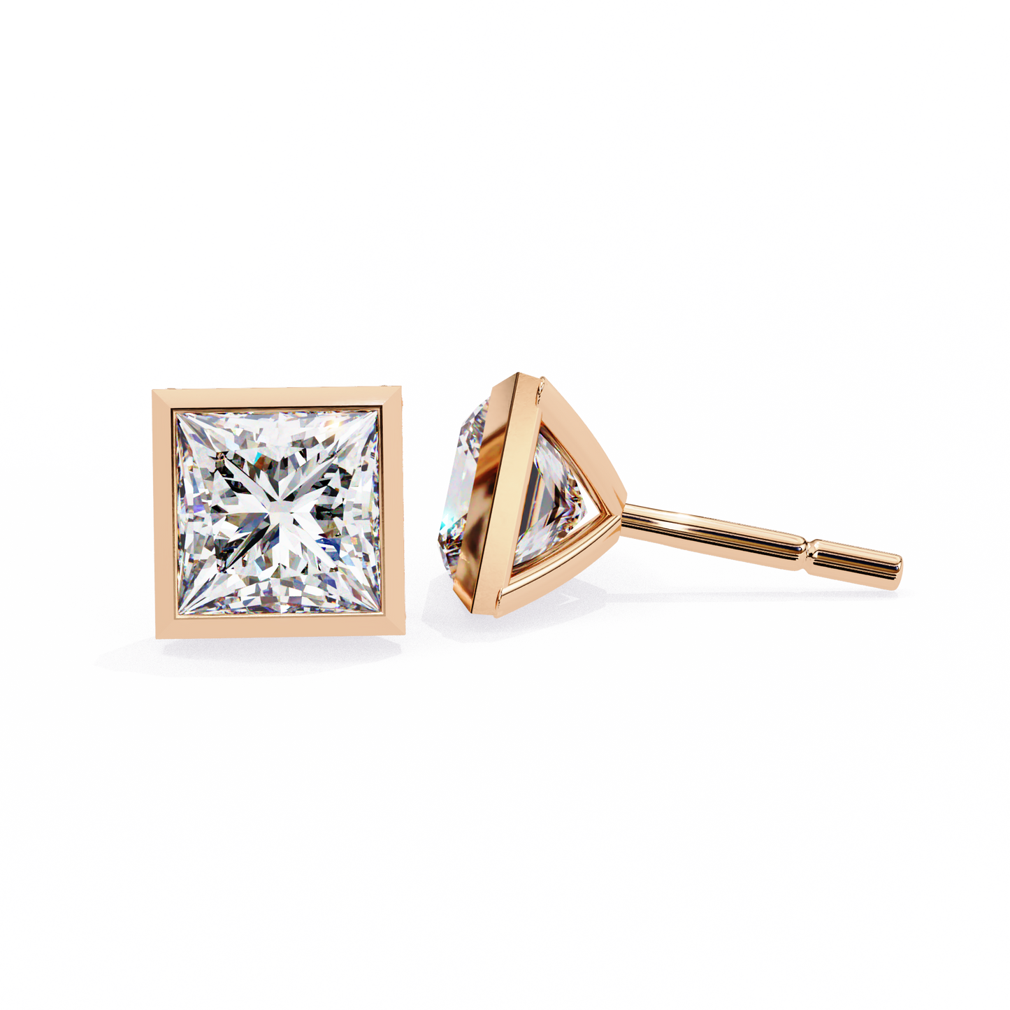 Elegant Bezel Princess Solitaire Earrings – 1.77 Ct Lab‑Grown diamond Brilliance