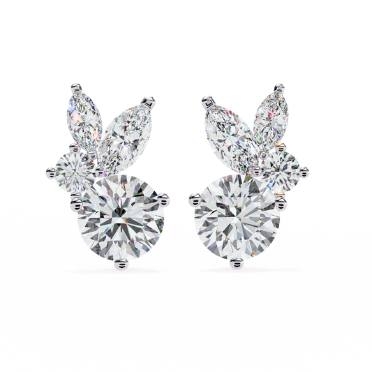 1.43 Ct Round and Marquise Shape Floral Inspired Studs Earrings