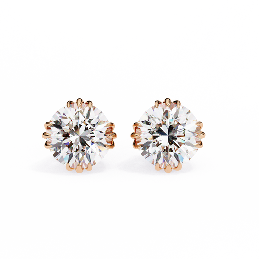 Round 2.8 CT Lab Grown Diamond Unique Prong Set Stud Earrings