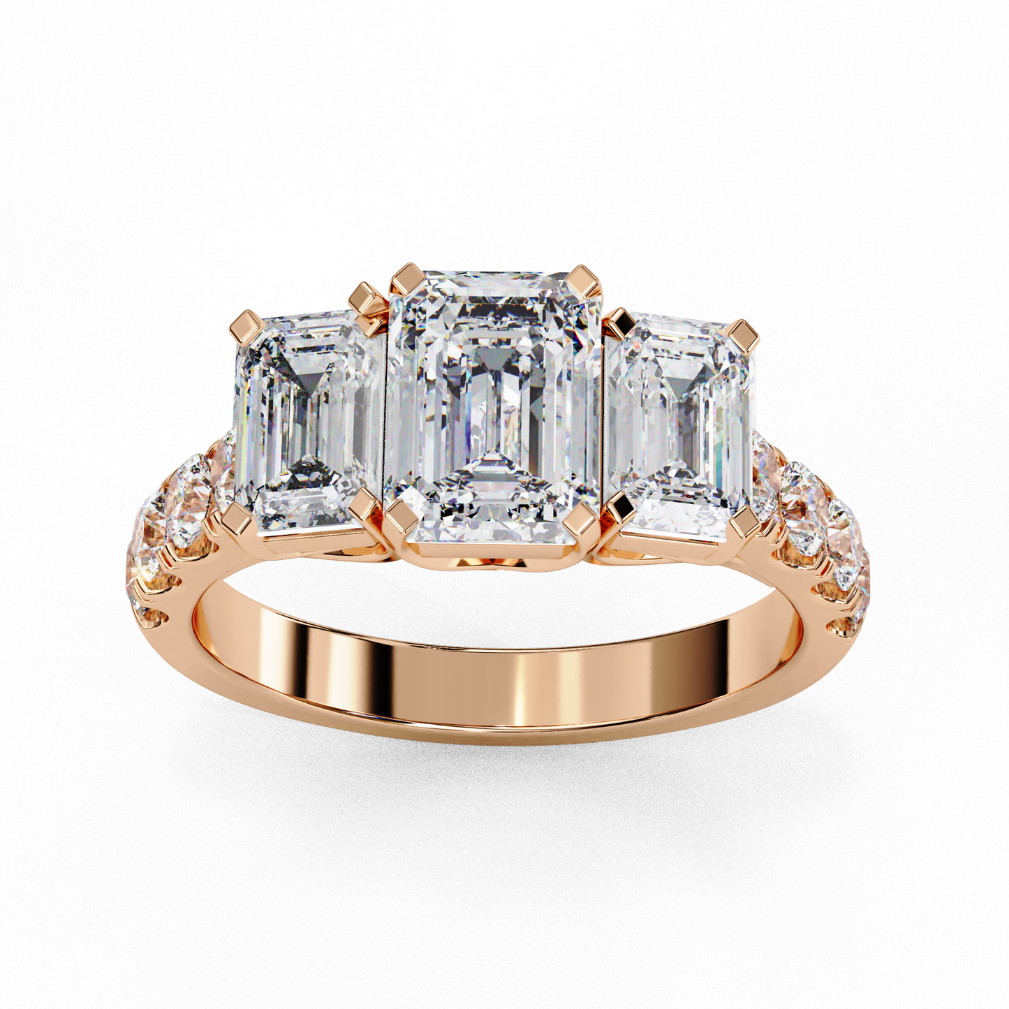 Lab Created Emerald Three-Stone Ring , 1.31 CT Emerald Cut Lab Grown Diamond Ring , 14k Gold Ring