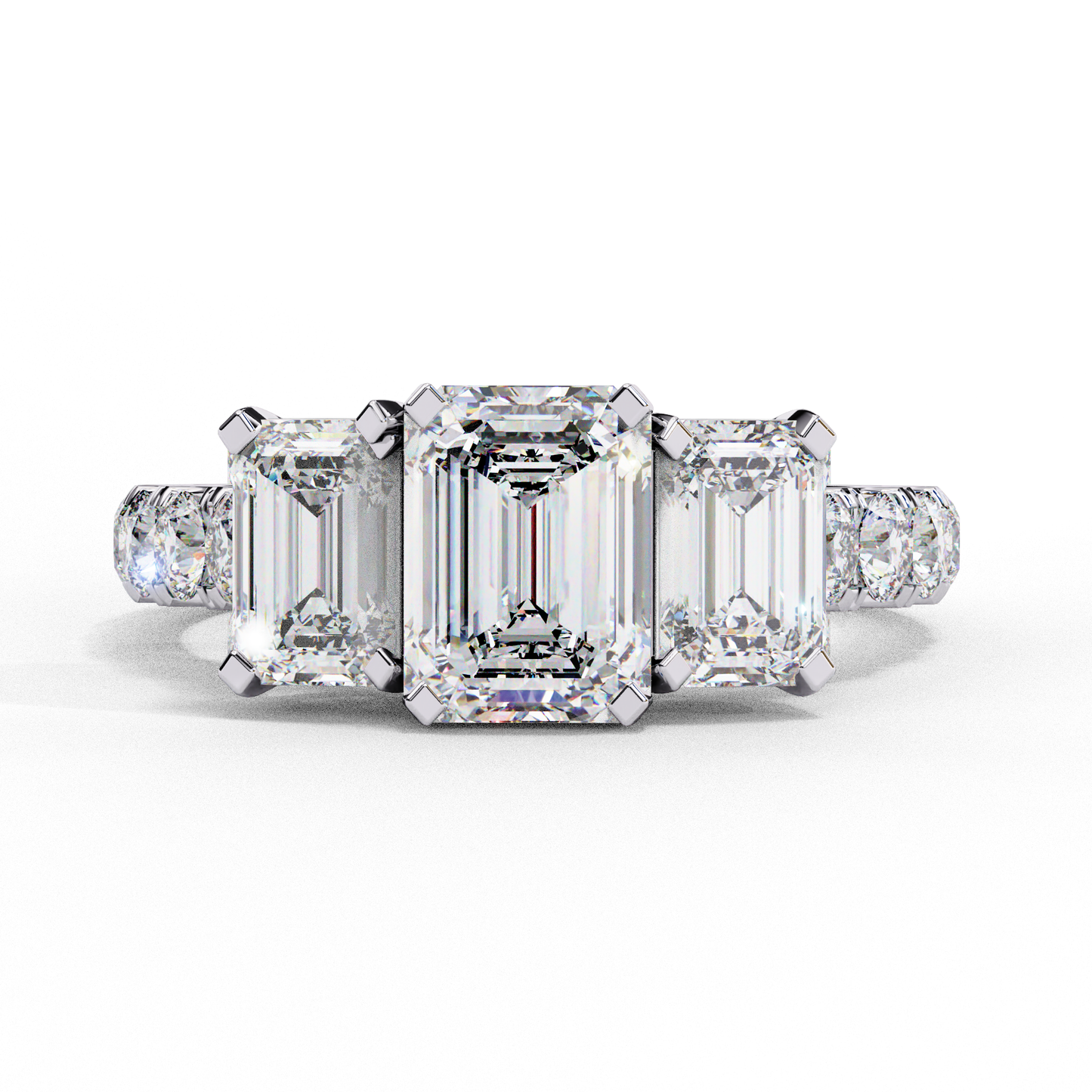 Lab Created Emerald Three-Stone Ring , 1.31 CT Emerald Cut Lab Grown Diamond Ring , 14k Gold Ring