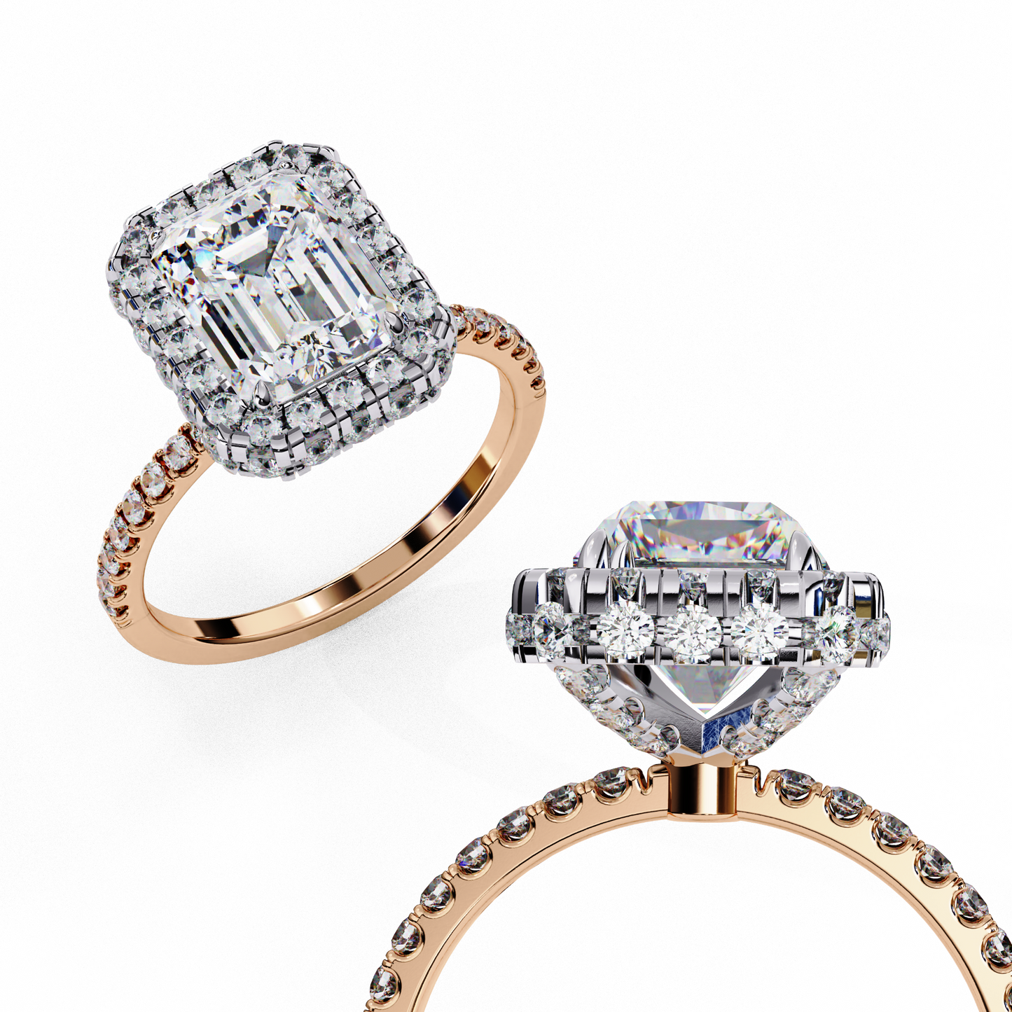 Emerald Cut Lab Diamond Ring with Rose Gold Band , 2.18 CT Emerald Cut Lab Grown Diamond Ring