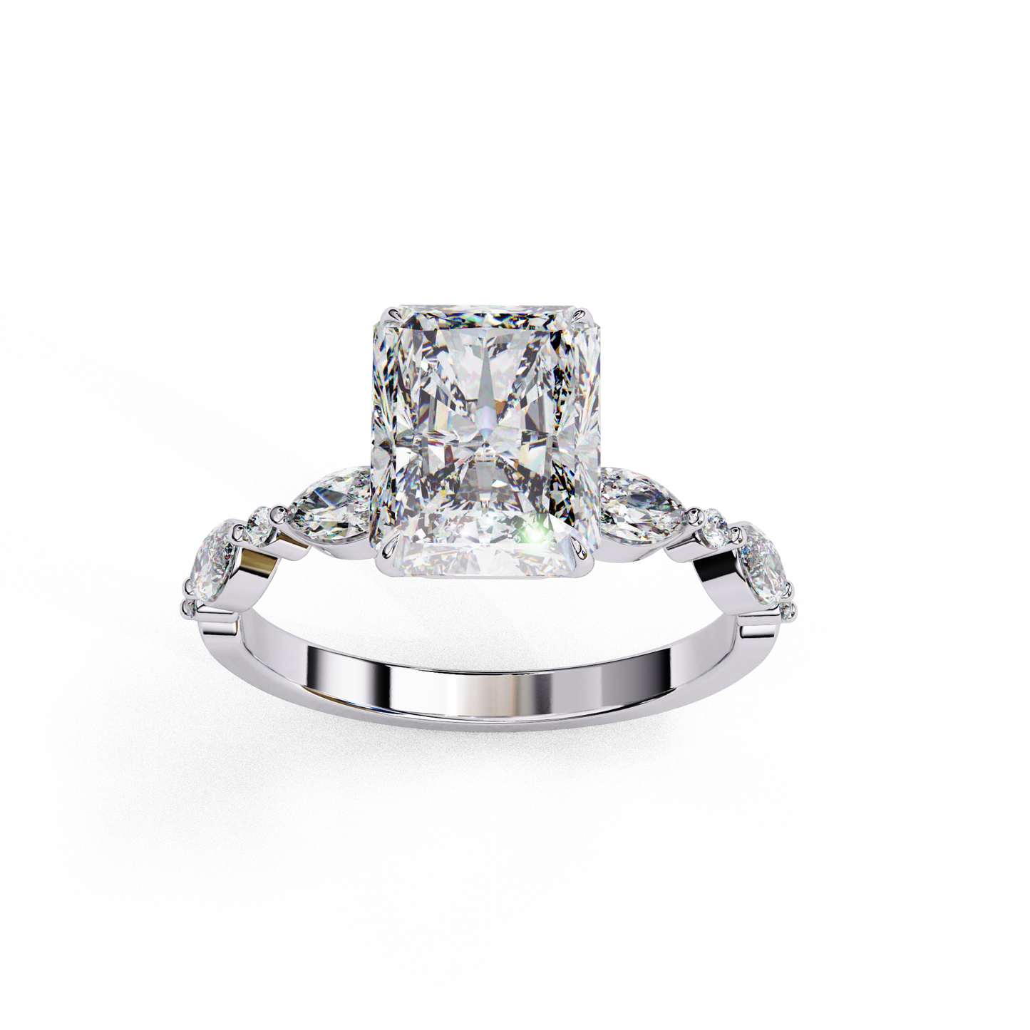 2.47 CT Radiant Cut Lab Grown Diamond Ring, Engagement Ring with Half Eternity Pavé