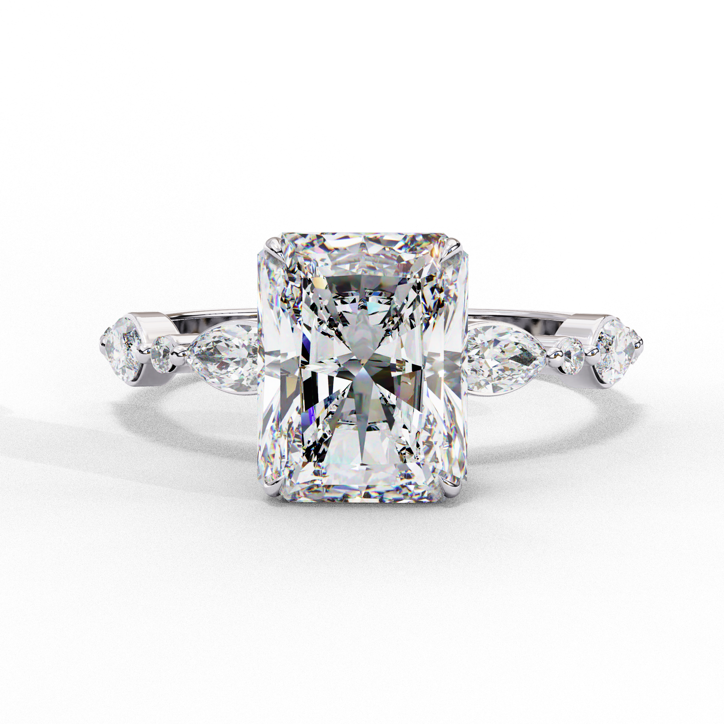 2.47 CT Radiant Cut Lab Grown Diamond Ring, Engagement Ring with Half Eternity Pavé
