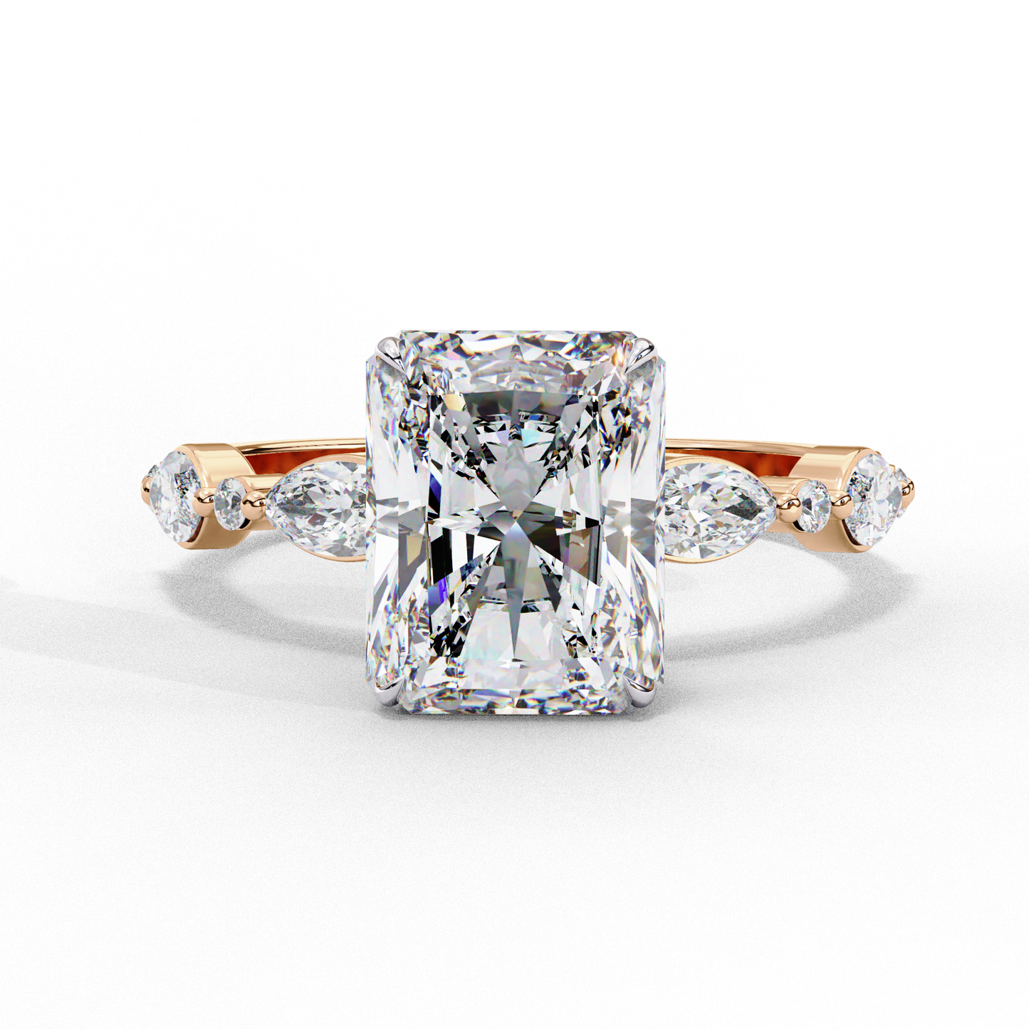 2.47 CT Radiant Cut Lab Grown Diamond Ring, Engagement Ring with Half Eternity Pavé