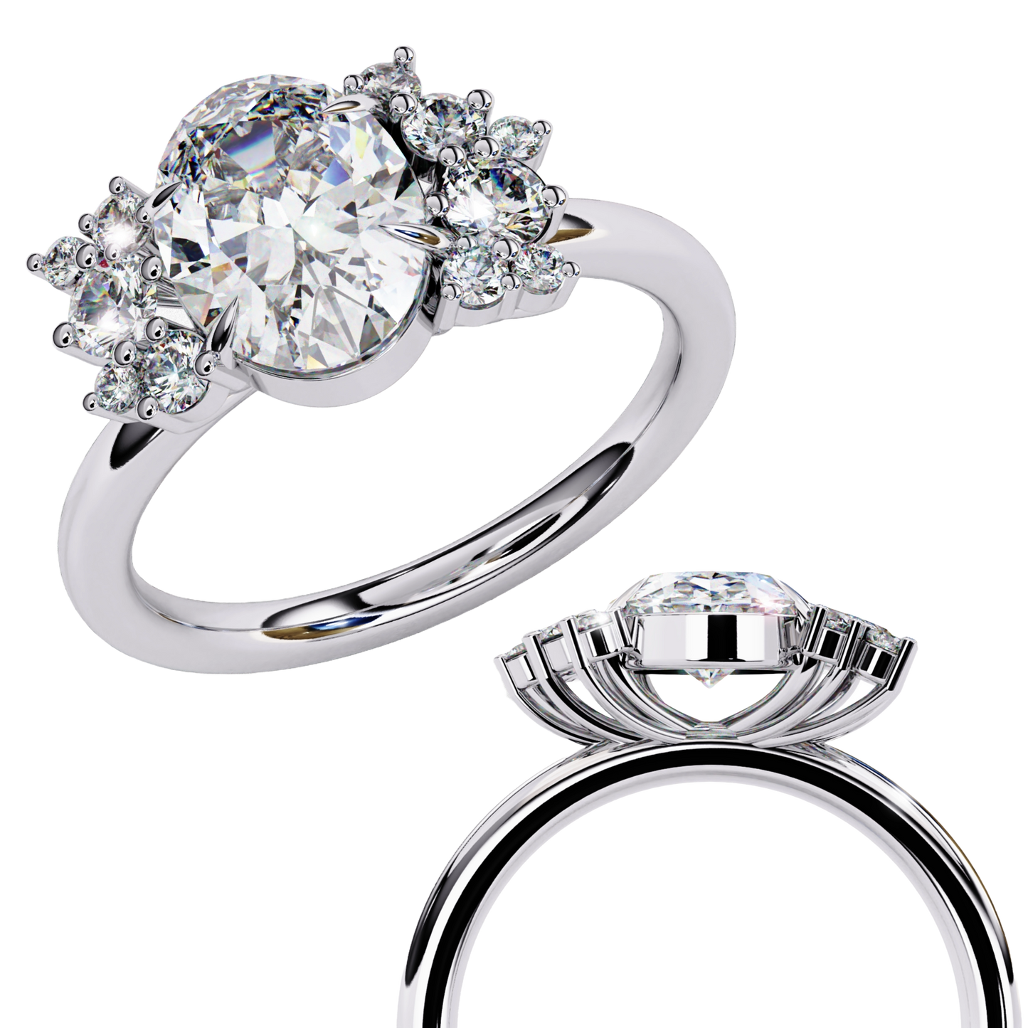 Vintage Art Deco 1.01 CT Oval Cut Engagement Ring, Oval Lab Grown Diamond Wedding Ring, Antique Oval Cluster Ring