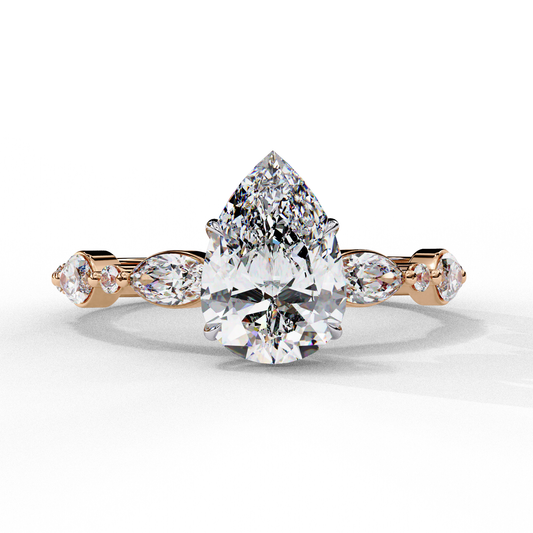 0.89 CT Pear Shape Lab Grown Diamond Vintage Inspired Solitaire Ring, Pear Cut Diamond