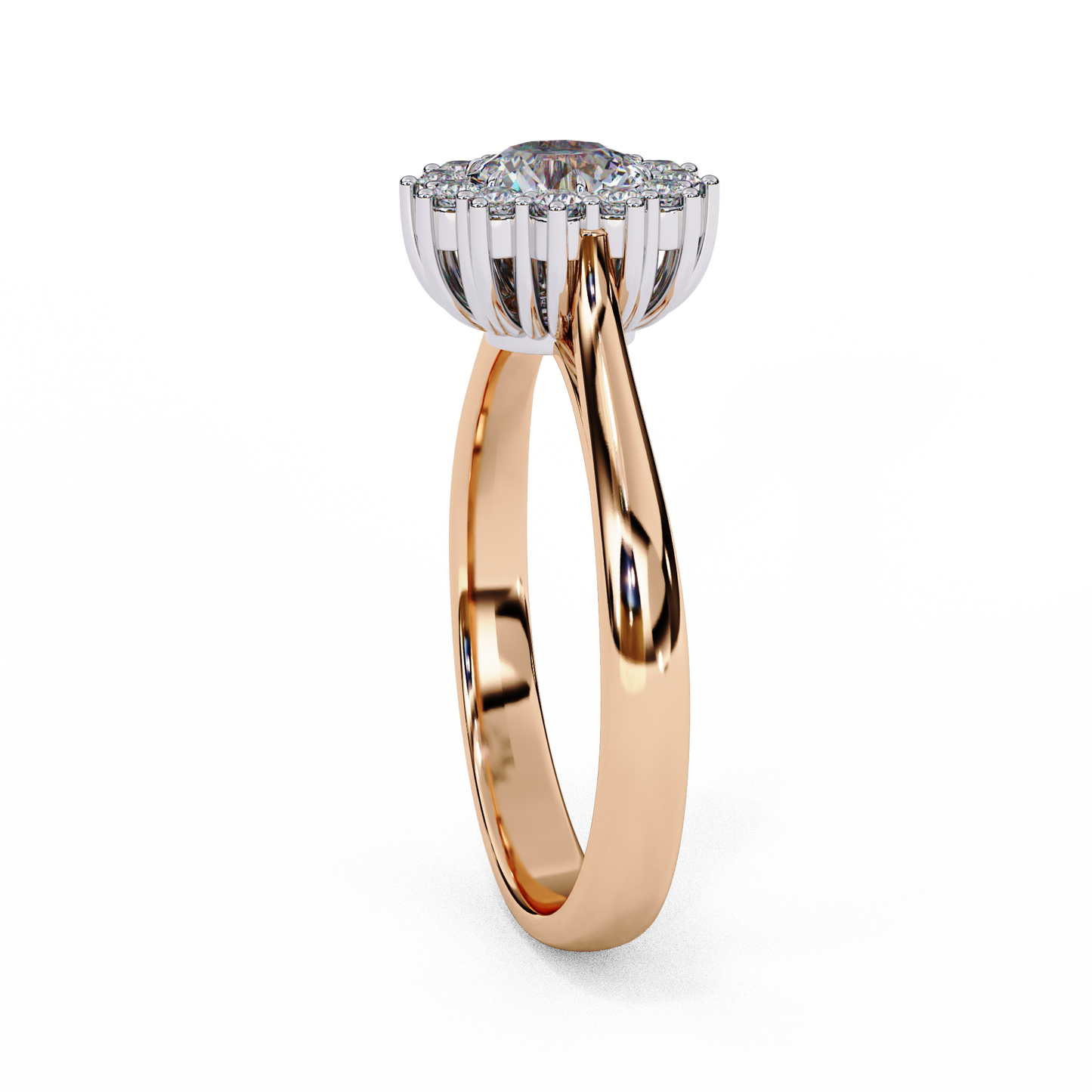 Lab-Grown Round Brilliant Diamond Ring with Petal Halo, Round Cut Diamond Engagement Ring
