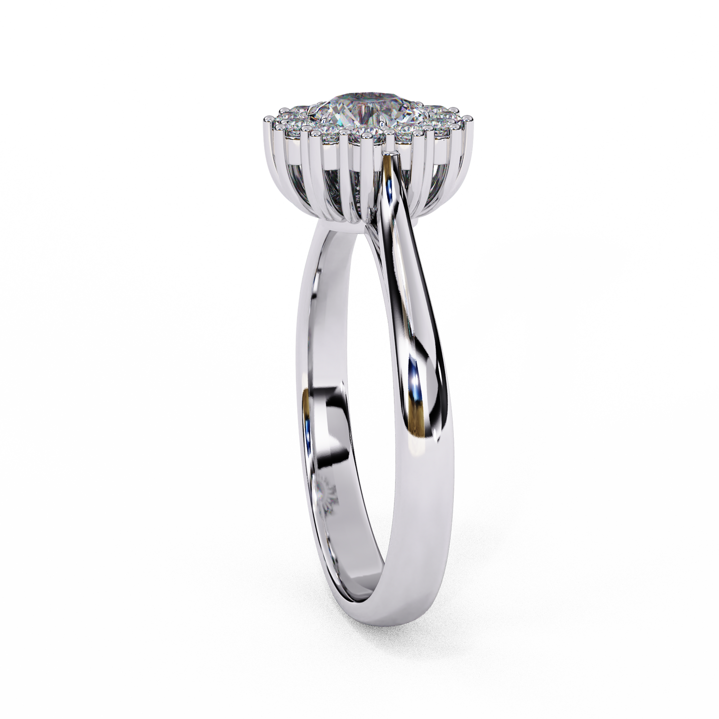 Lab-Grown Round Brilliant Diamond Ring with Petal Halo, Round Cut Diamond Engagement Ring