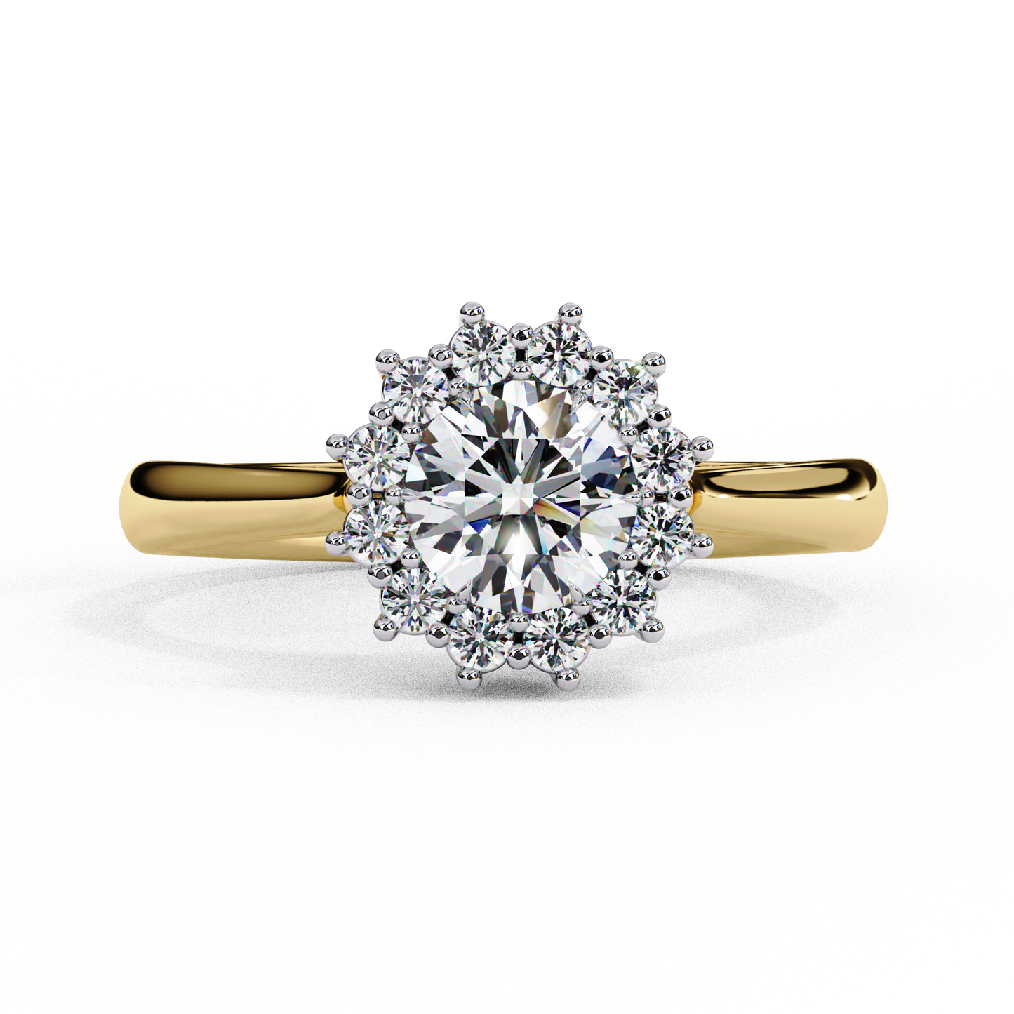 Lab-Grown Round Brilliant Diamond Ring with Petal Halo, Round Cut Diamond Engagement Ring